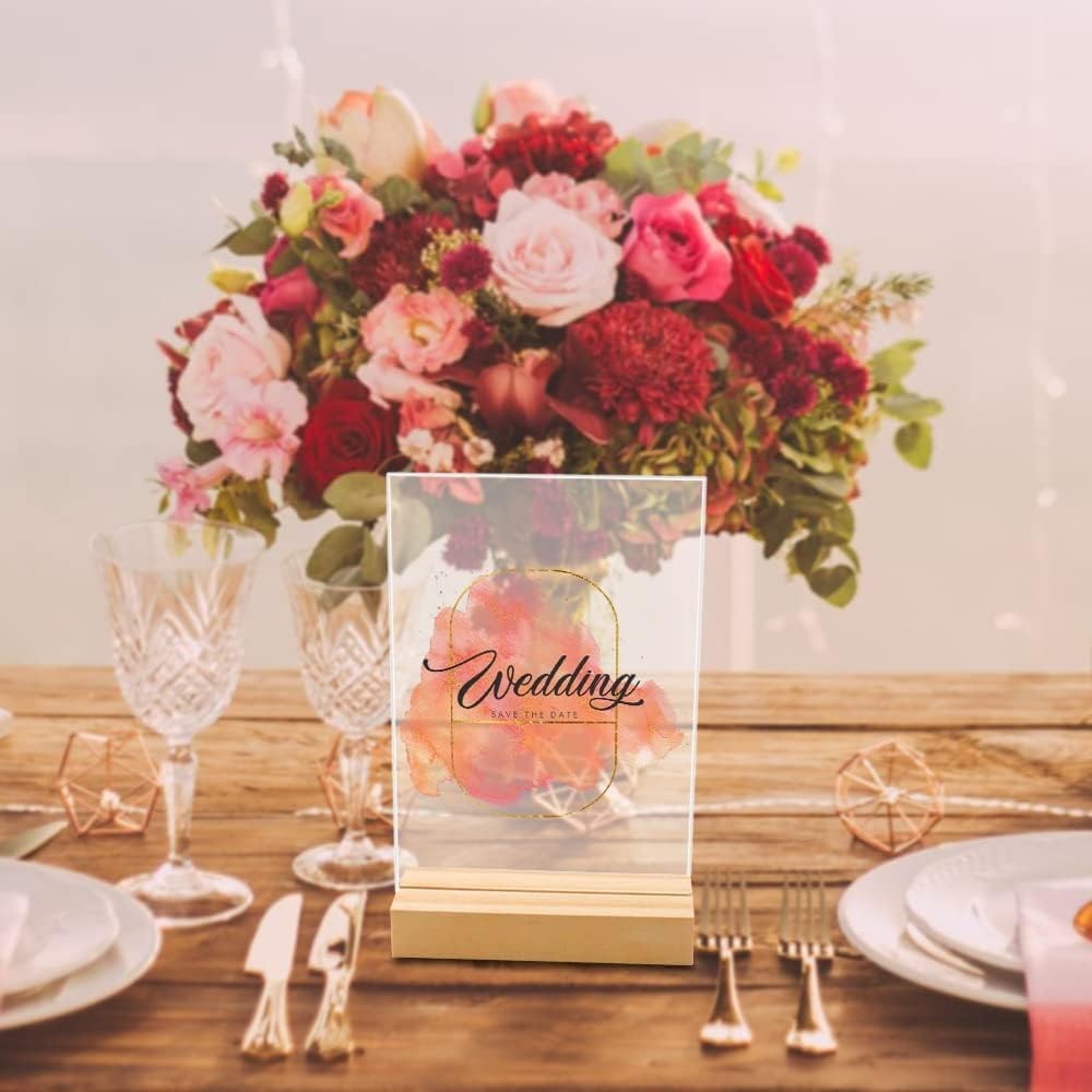 8 Pack 5 x 7 Inch Blank Clear Acrylic Table Displays with Wooden Stands – Ide…