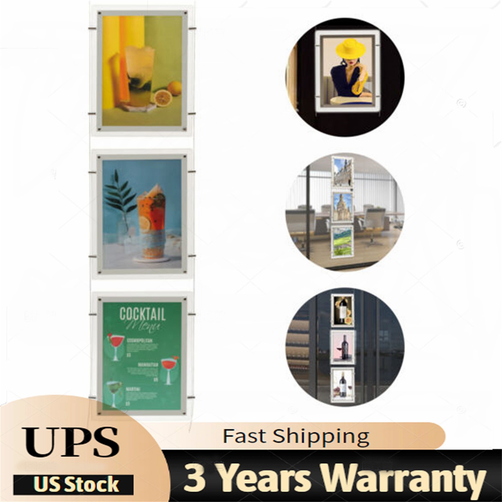3x A3 Real Estate Window Hanging Led Backlit Picture Frame Display Sign Holder