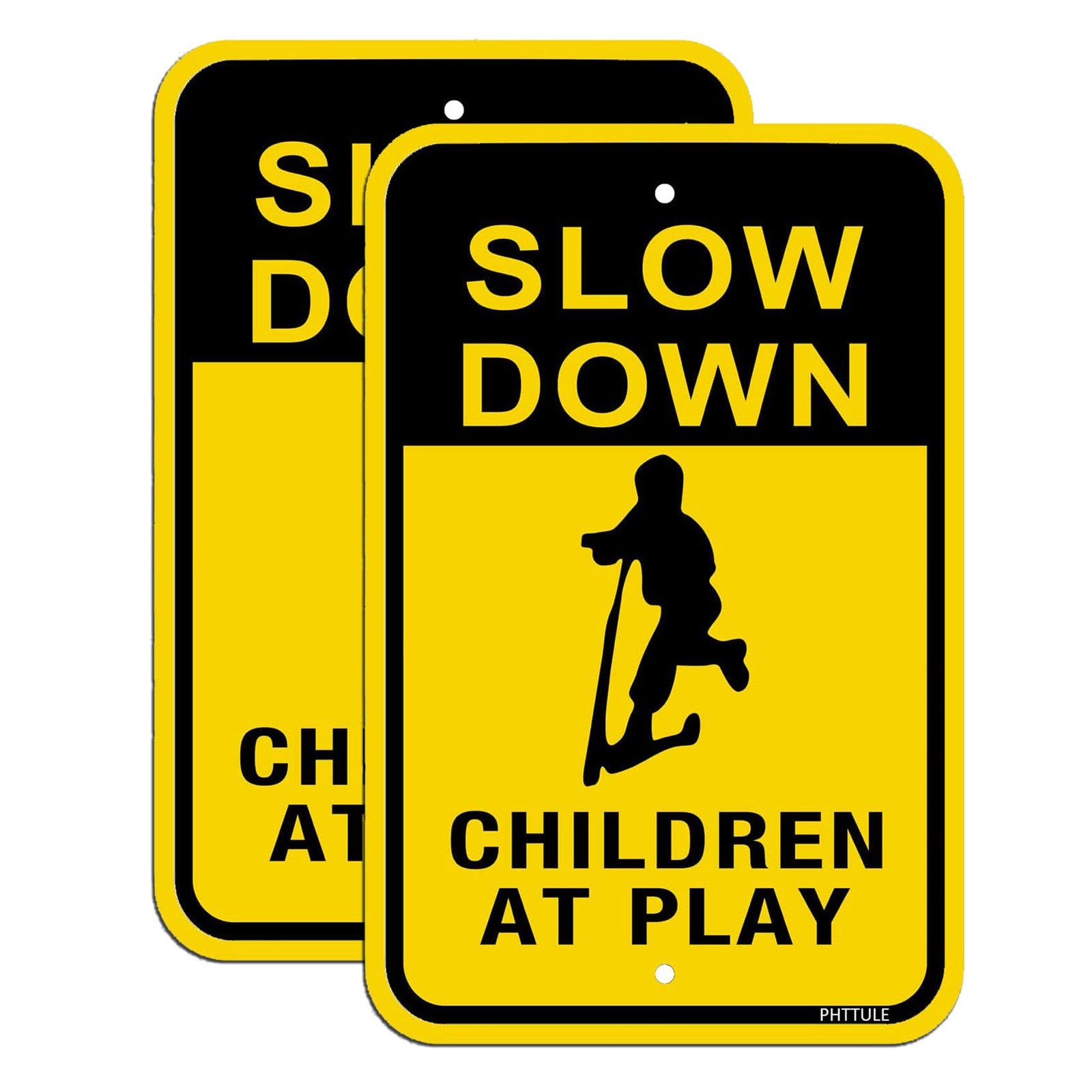 2 PCS 12×18 Inch Slow Down Children At Play Metal Sign Reflective Aluminum
