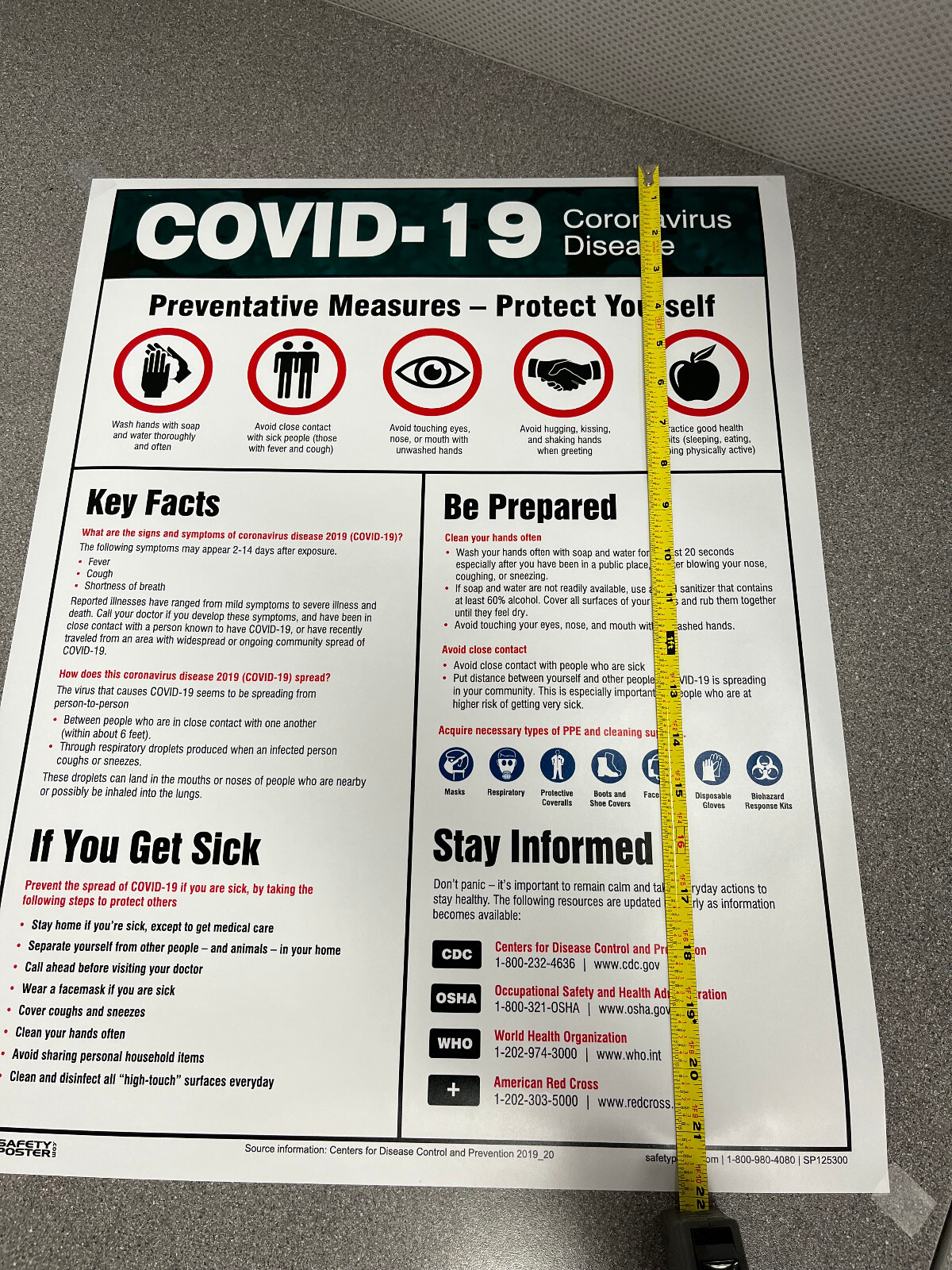Safety Poster COVID-19 Information 22″ x 17″ Non-Laminated