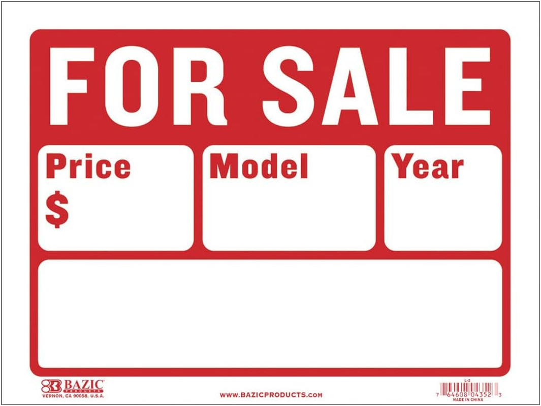 BAZIC 9″ X 12″ for Sale Sign (2-Line) (S-2)