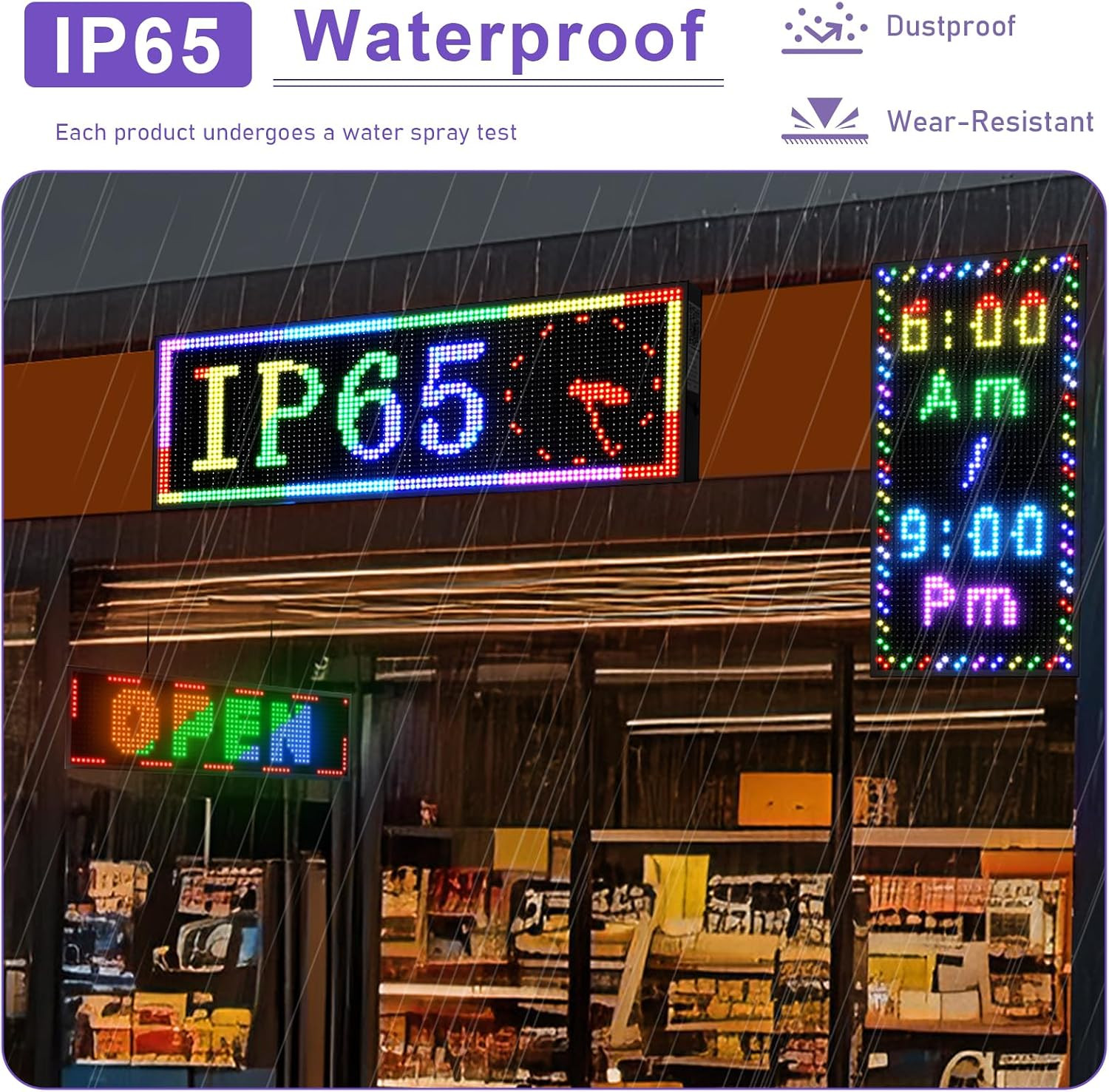 P10 Open Scrolling LED Sign, 39″X14″ Programmable Digital Message Board, IP65 Wa