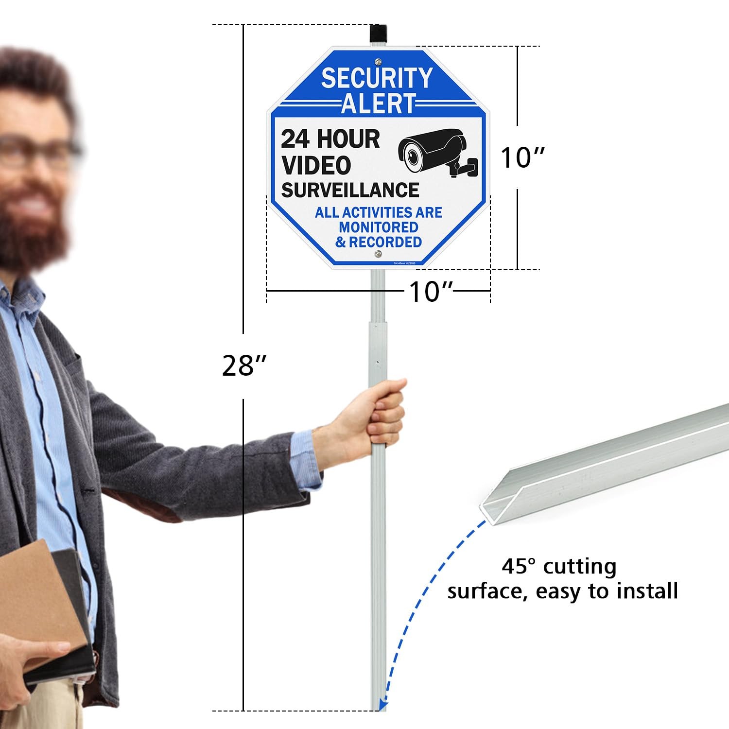 Gicnkeuz Video Surveillance Sign 28 Stake For Outside 10X10 Security Sign –