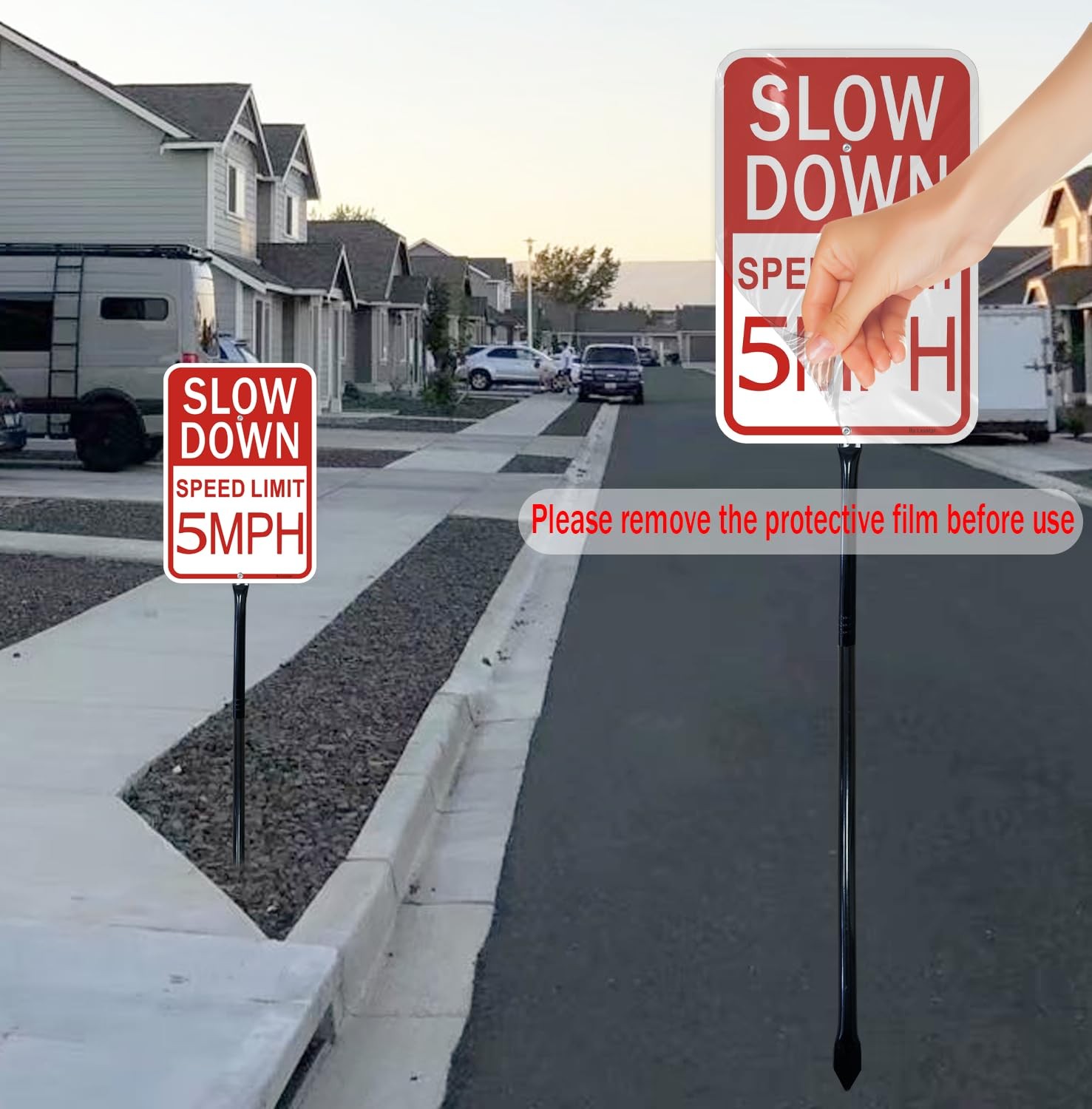 2 Pack Slow Down Speed Limit 5 MPH Sign 36 Inch Metal Stakes Aluminum Tool