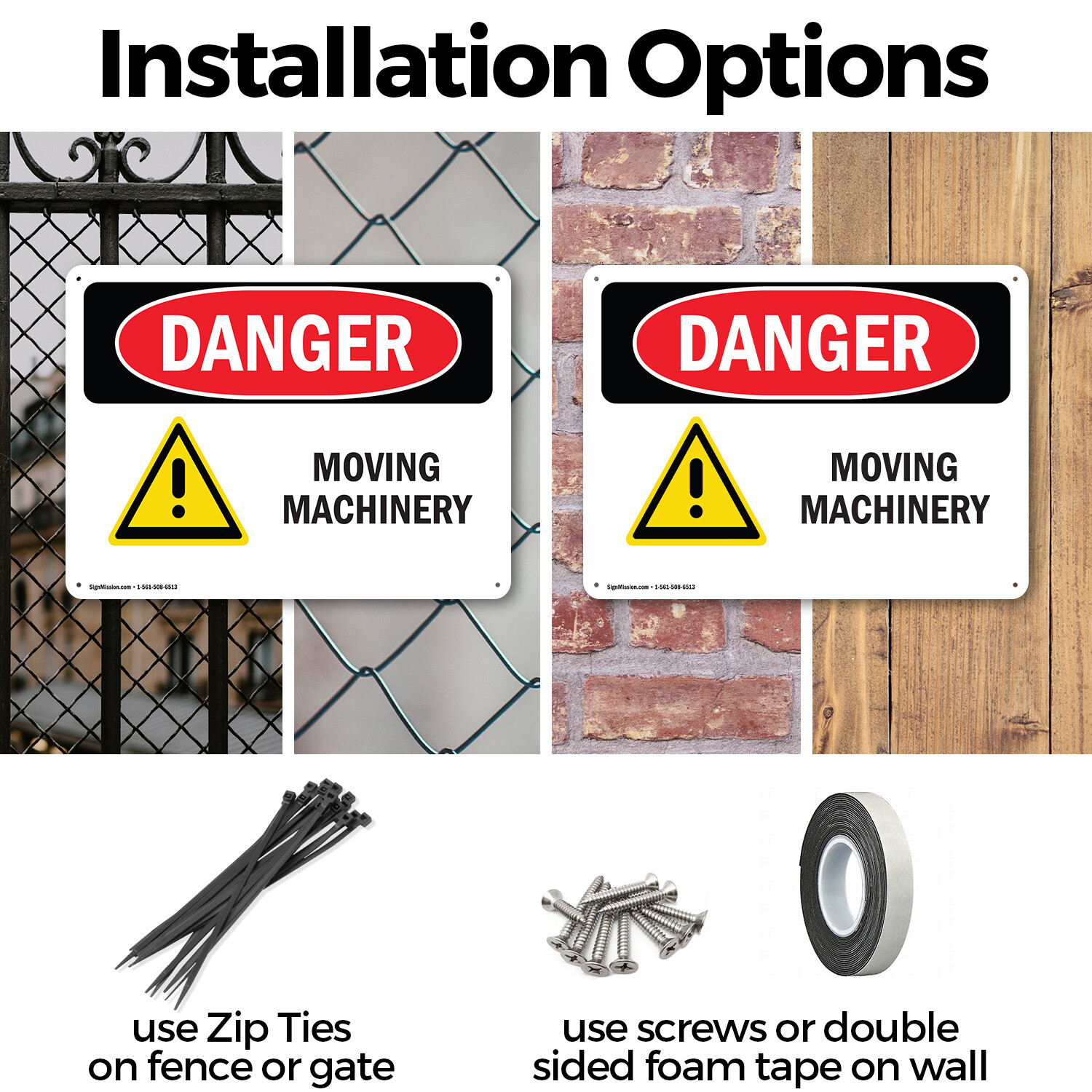 (2 Pack) Moving Machinery OSHA Danger Sign Decal Metal Plastic