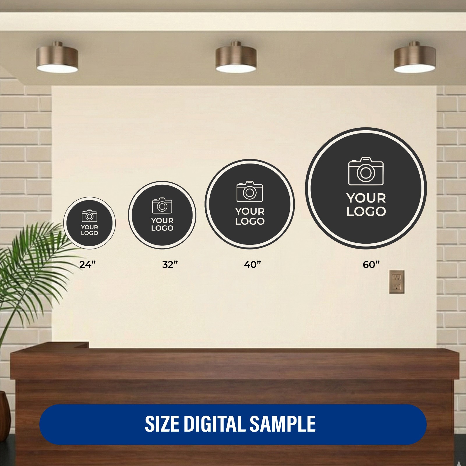 Custom Round Acrylic Logo Wall Sign LED Halo Backlit Mirror Finish