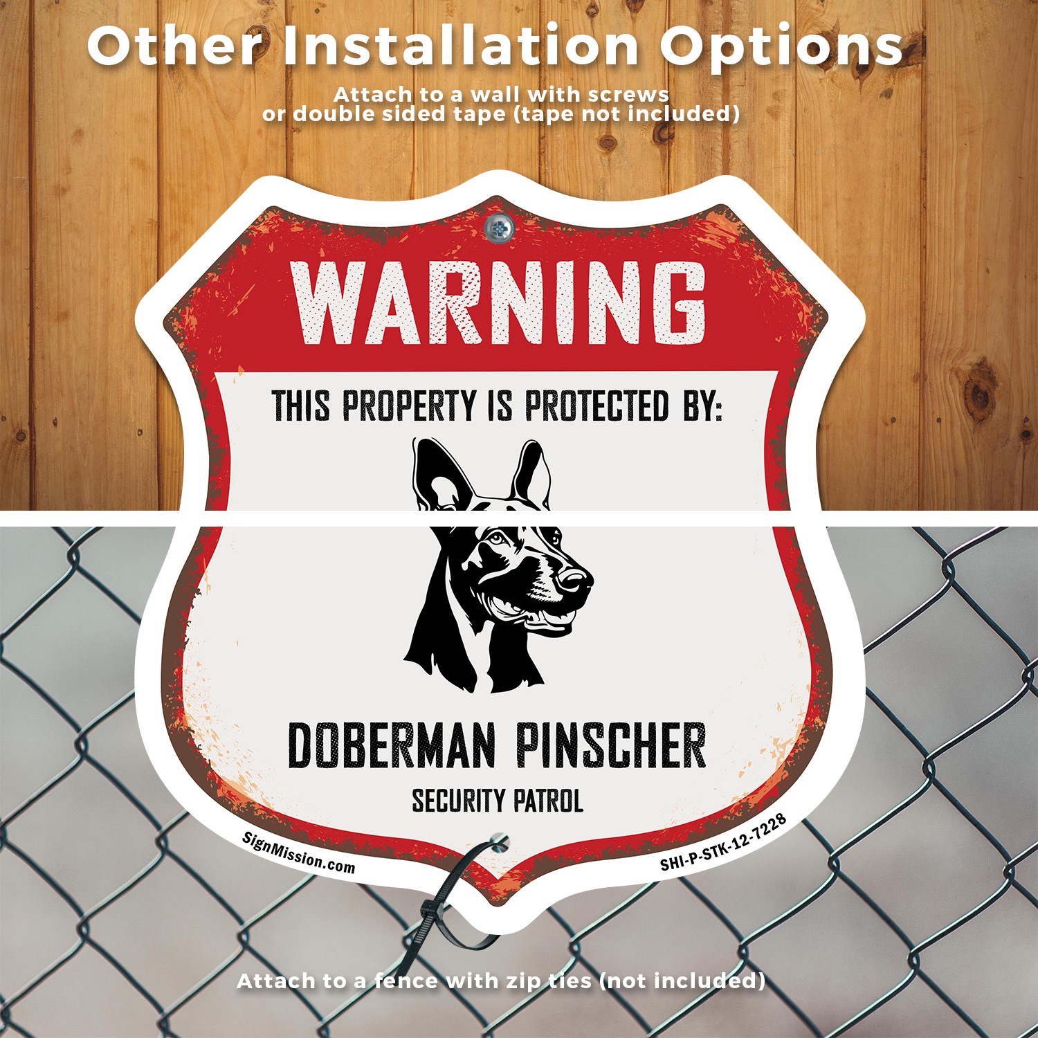 Warning Property Protected by Doberman Pinscher Made in Shield Sign With Stake