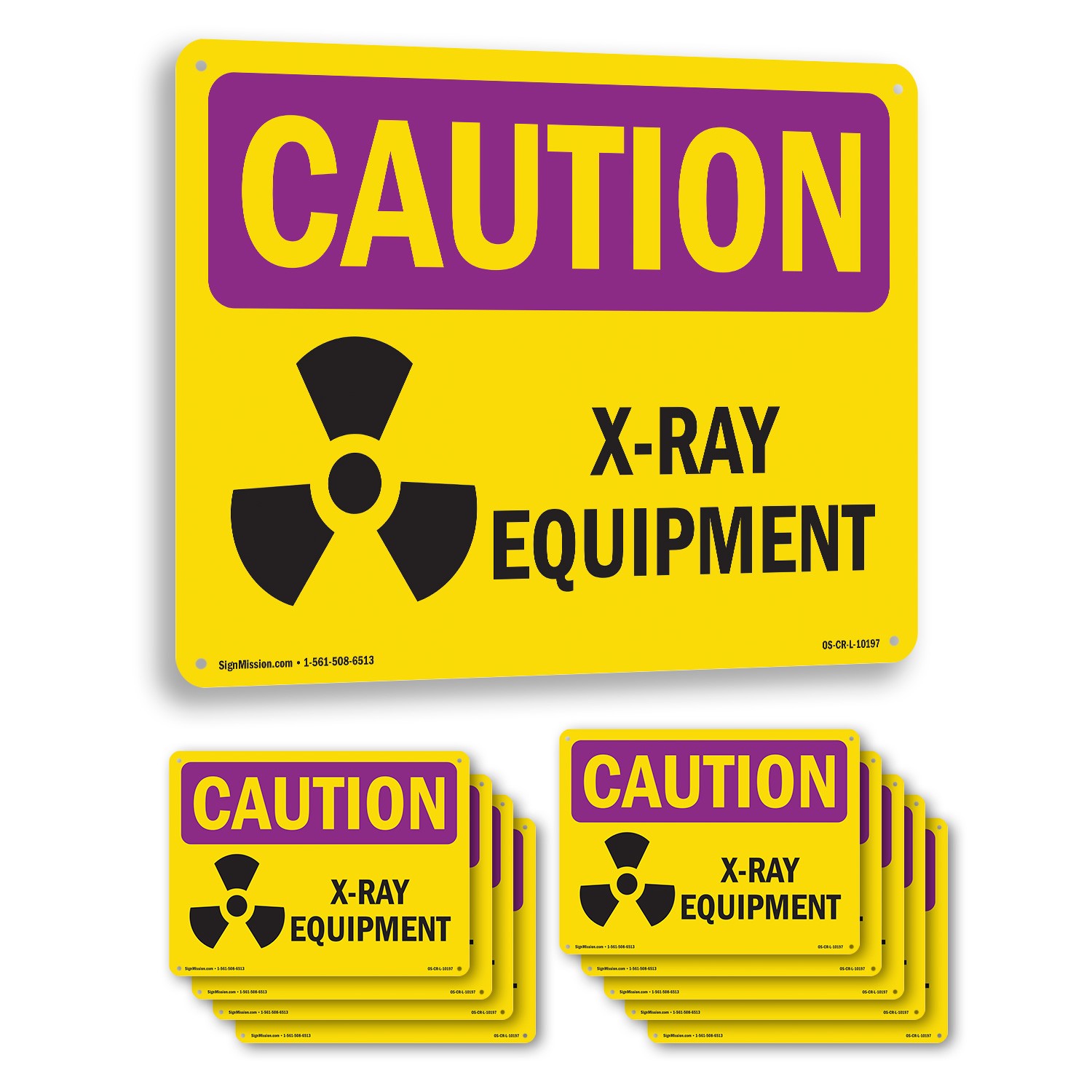 X-Ray Equipment OSHA Caution Radiation Sign Metal, Plastic, Decal 5 or 10 Pack