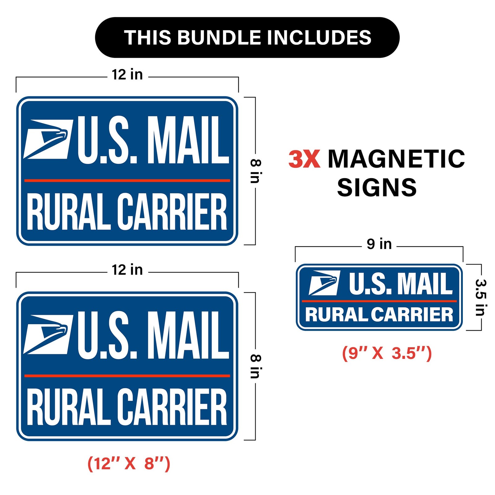 Lumiere Tech 3 Pack Heavy Duty U.S. Mail Delivery Driver Magnetic Signs Rural De