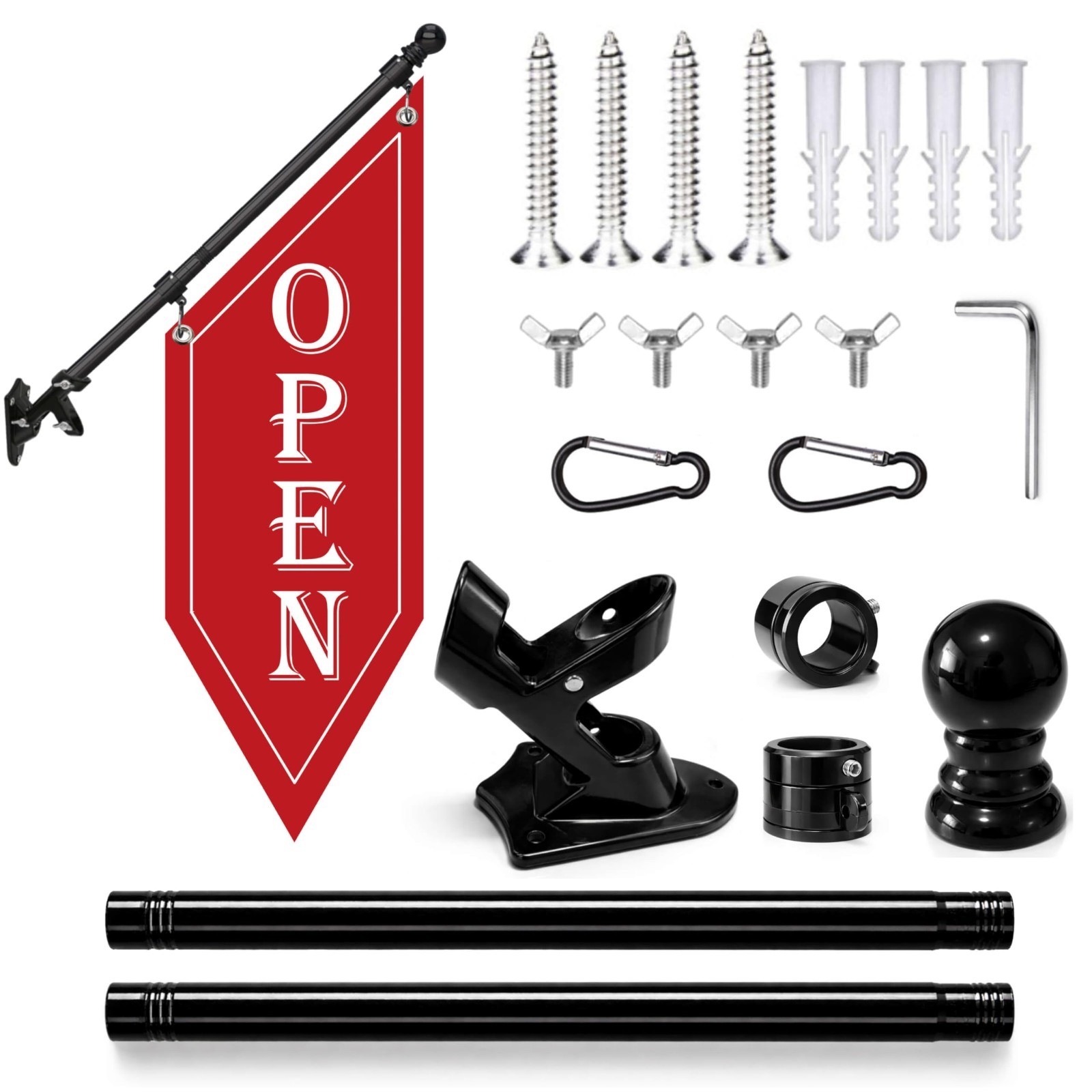 Double-Sided OPEN Flag with Pole Kit – Heavy Duty Outdoor Banner Sign for Shops