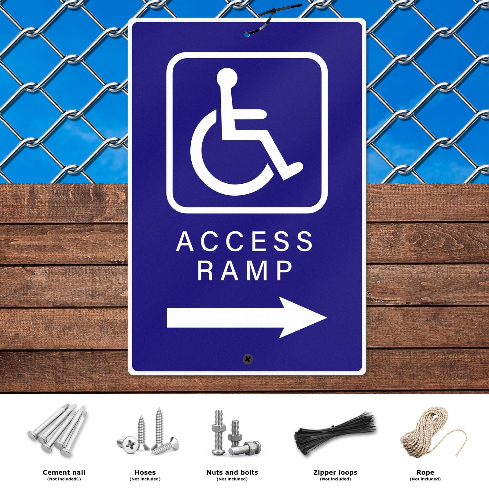 Handicap Access Ramp Sign 8×12 Inch Aluminum Right Arrow Reflective ADA