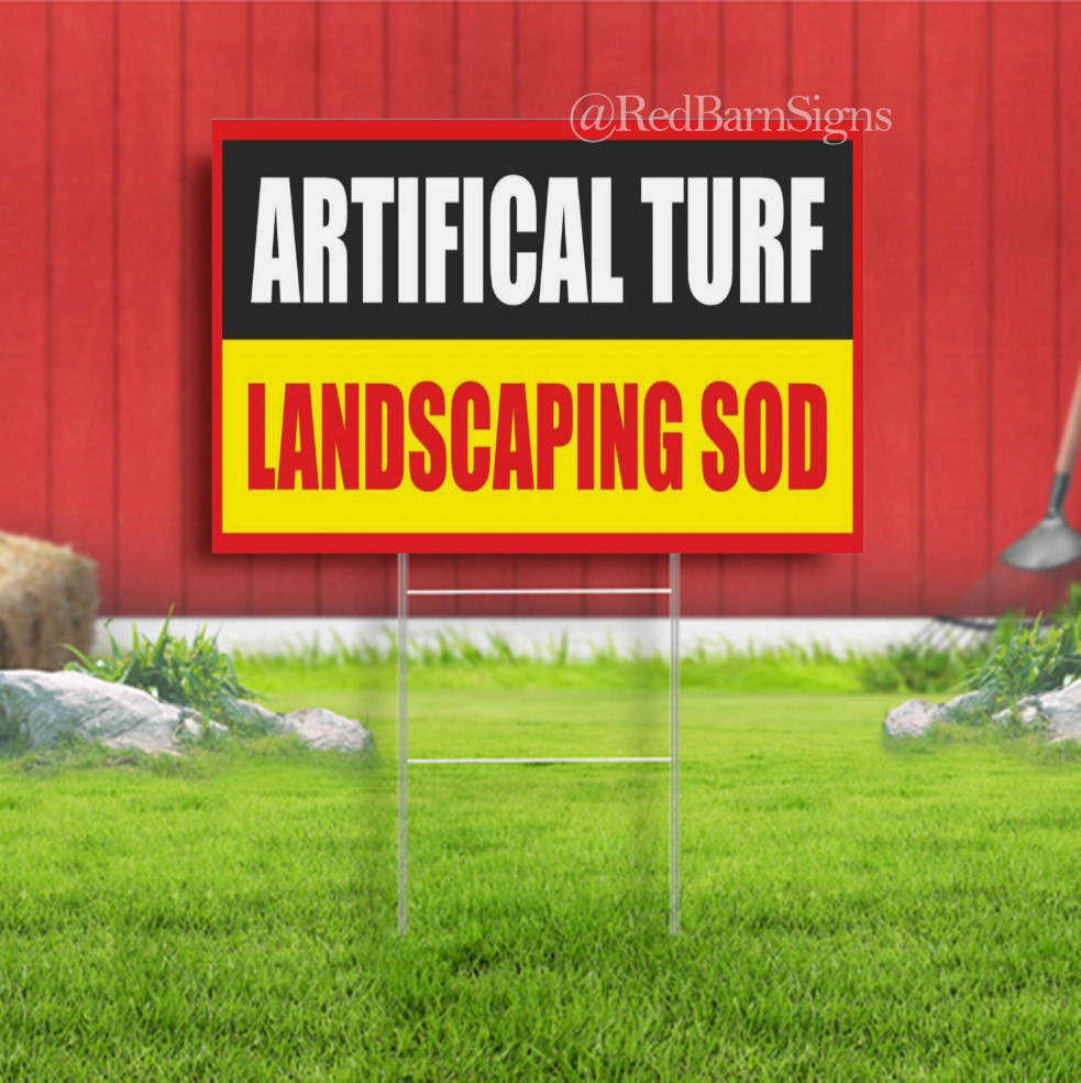ARTIFICIAL TURF LANDSCAPING SOD Indoor Outdoor Yard Sign with metal stakes