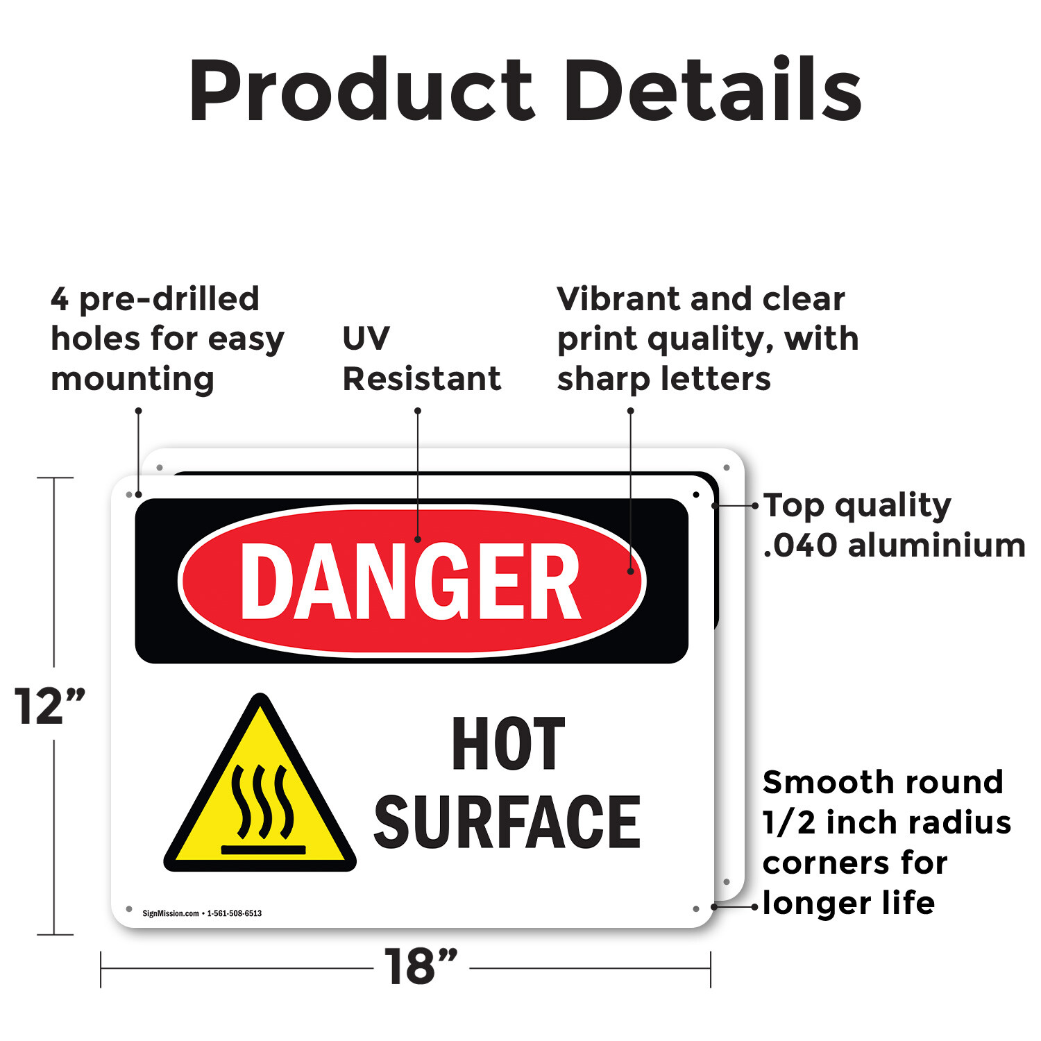 (2 Pack) Hot Surface OSHA Danger Sign Decal Metal Plastic