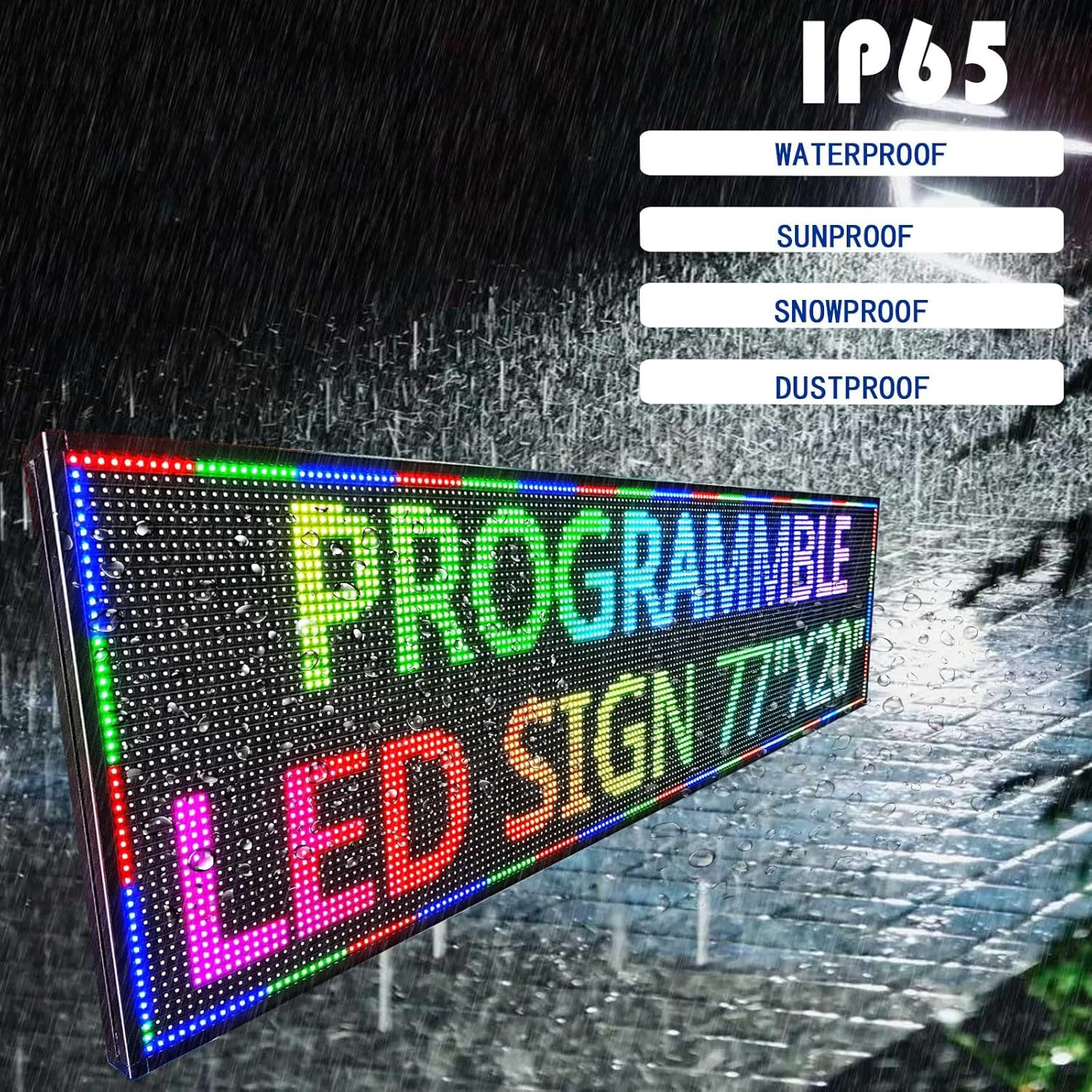 Programmable LED Scrolling Sign 77″x20″ Waterproof APP Control for Business