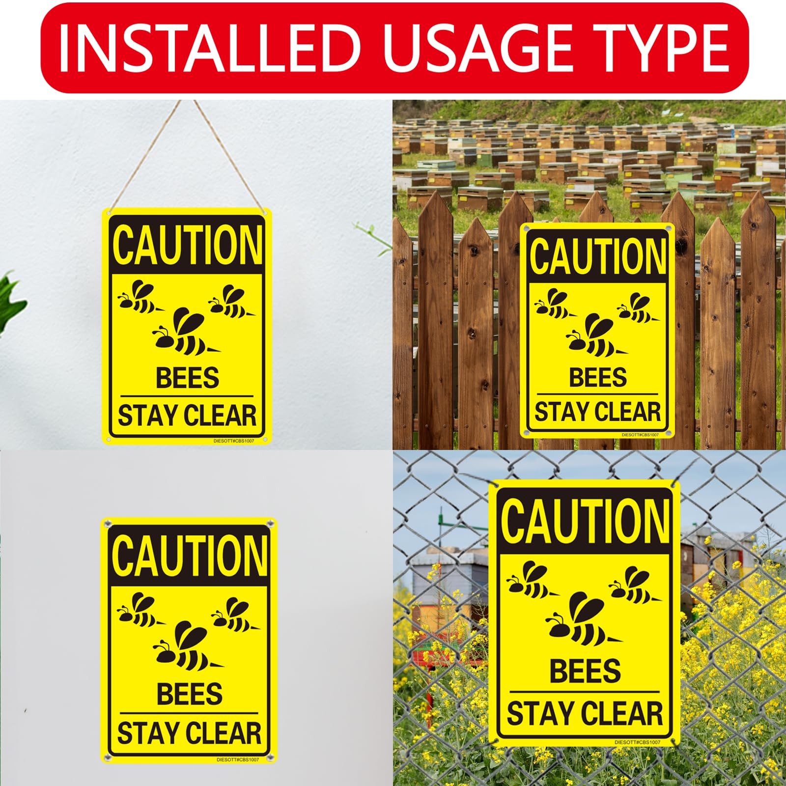 2 Pack Caution- Bees Stay Clear Signs, 10×7 inches Aluminum Sign, Fade Resist…