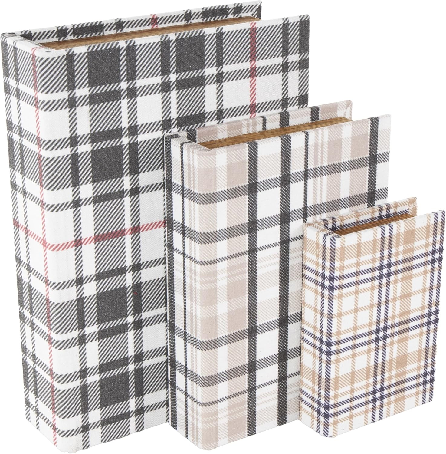 Wooden Geometric Decorative Box Faux Storage Book Book Shaped Boxes W/ Plaid
