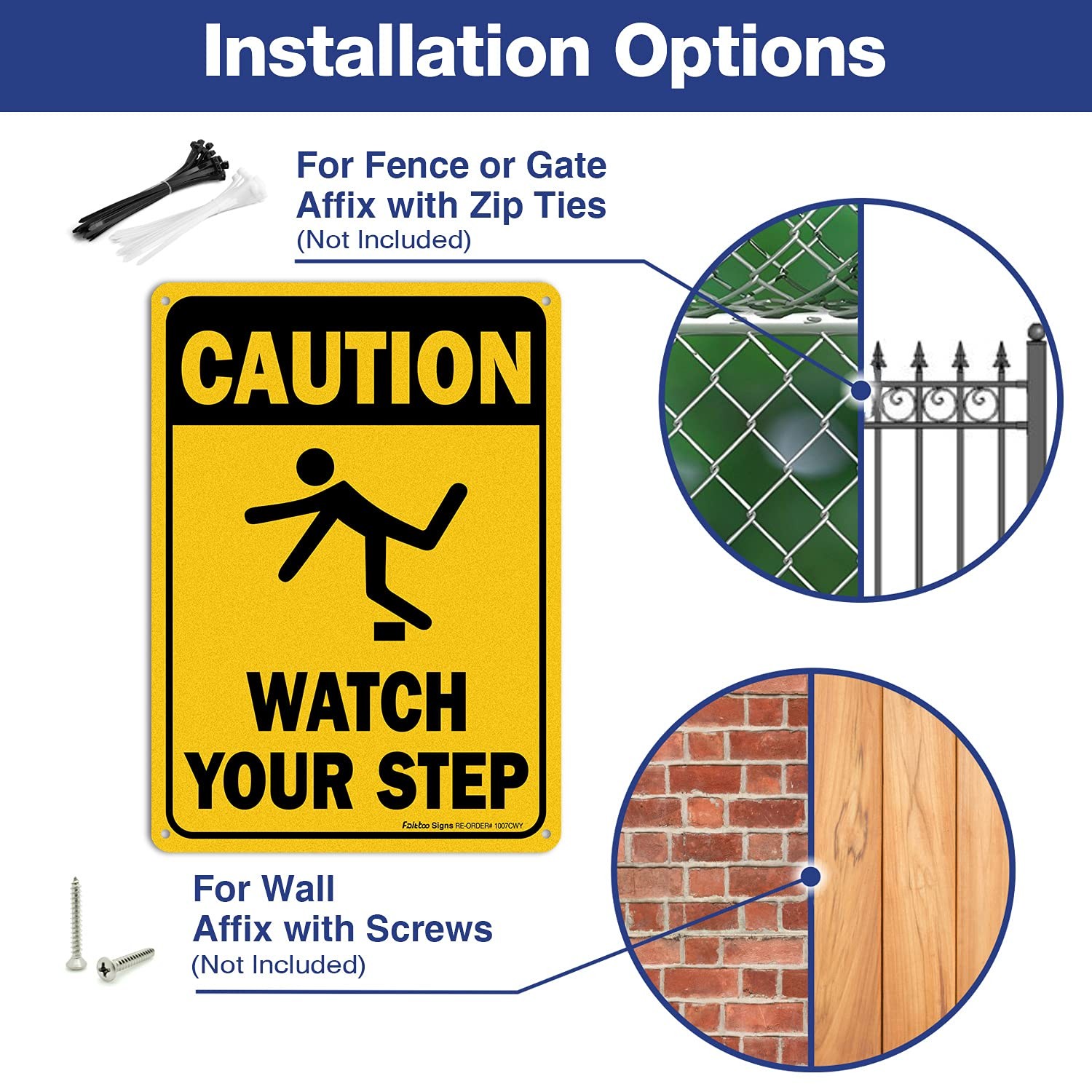 Caution Watch Your Step Sign, Safety Sign, 10 x 7 Inches rectangle, .040 Rust…