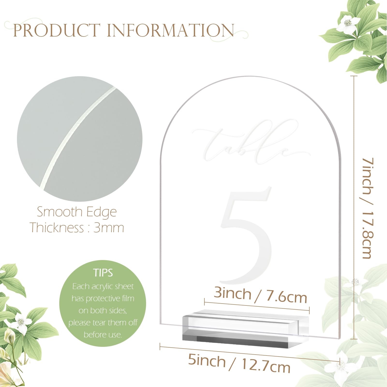 115 Frosted Arched Acrylic 5×7 In Wedding Table Numbers Signs With Stands