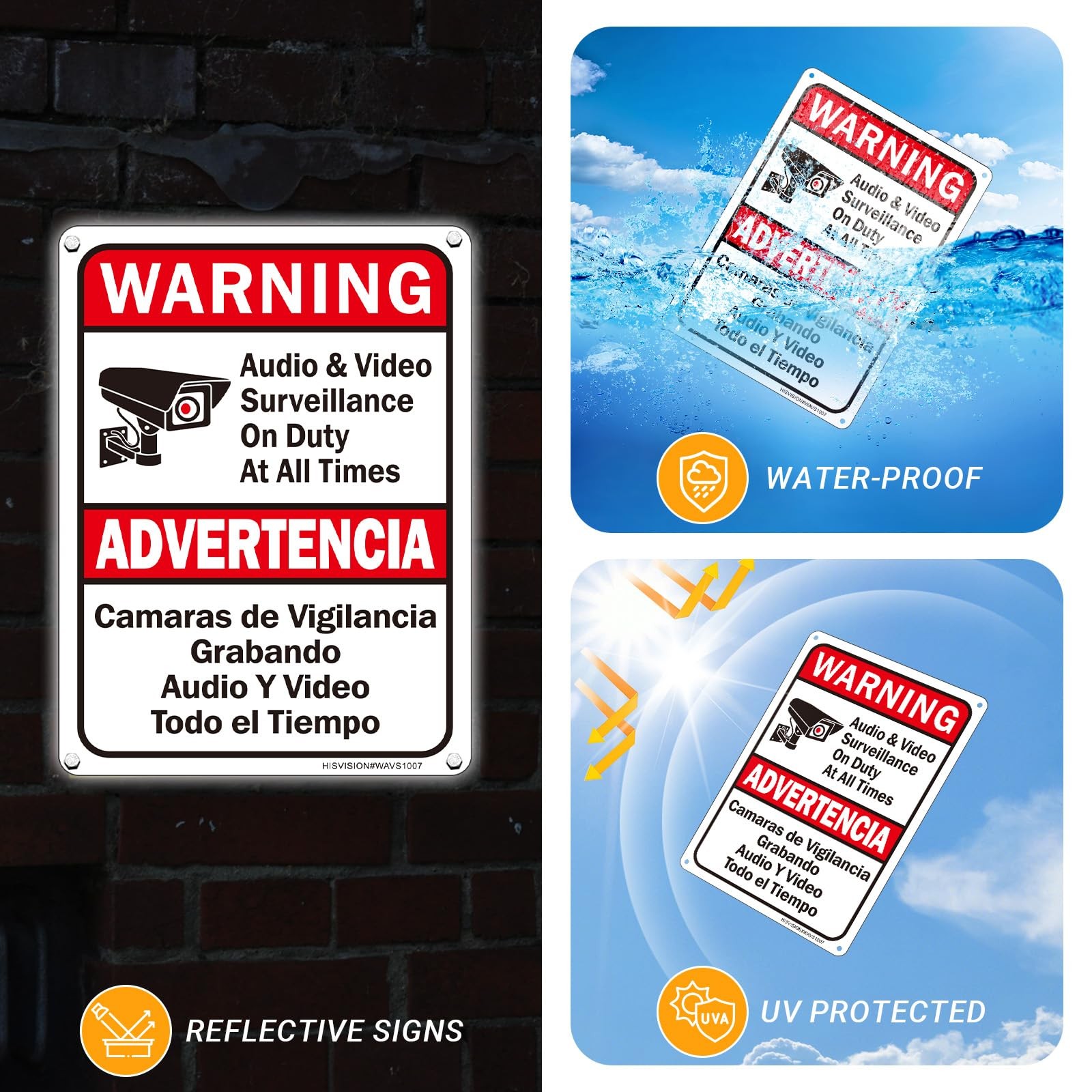 Warning Audio & Video Surveillance On Duty At All Times Bilingual Sign，2Pack…