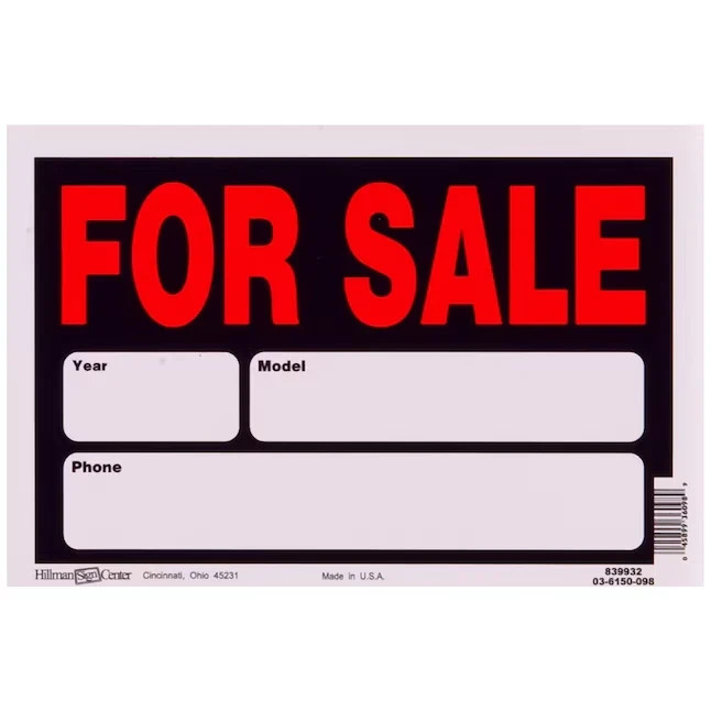 Plastic Auto for Sale Sign – 8 in. x 12 in. Durable, Weatherproof, Easy to Read