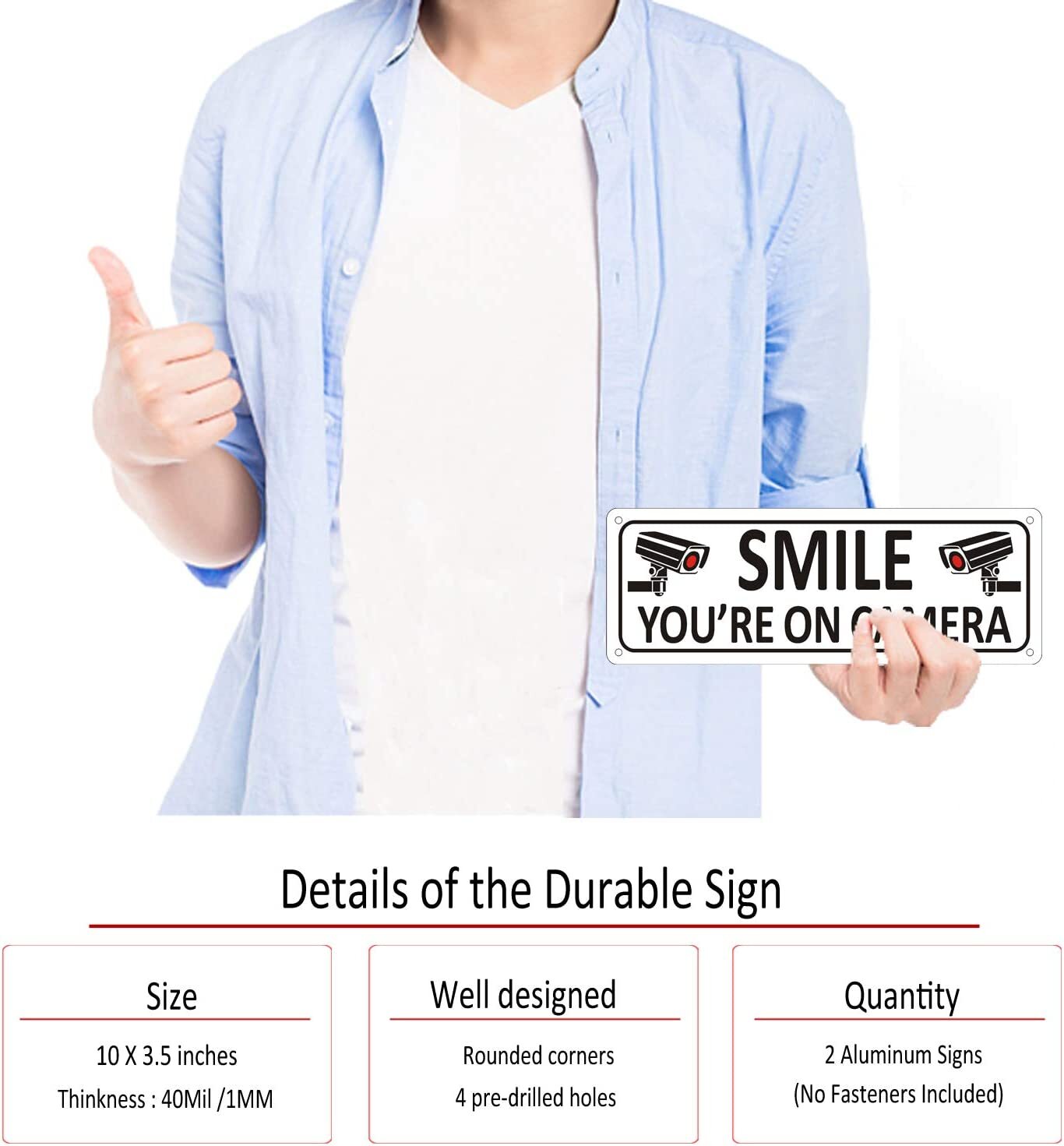New Smile You’Re on Camera Sign (2 Pack) Video Surveillance Sign Metal 10 X 3.5