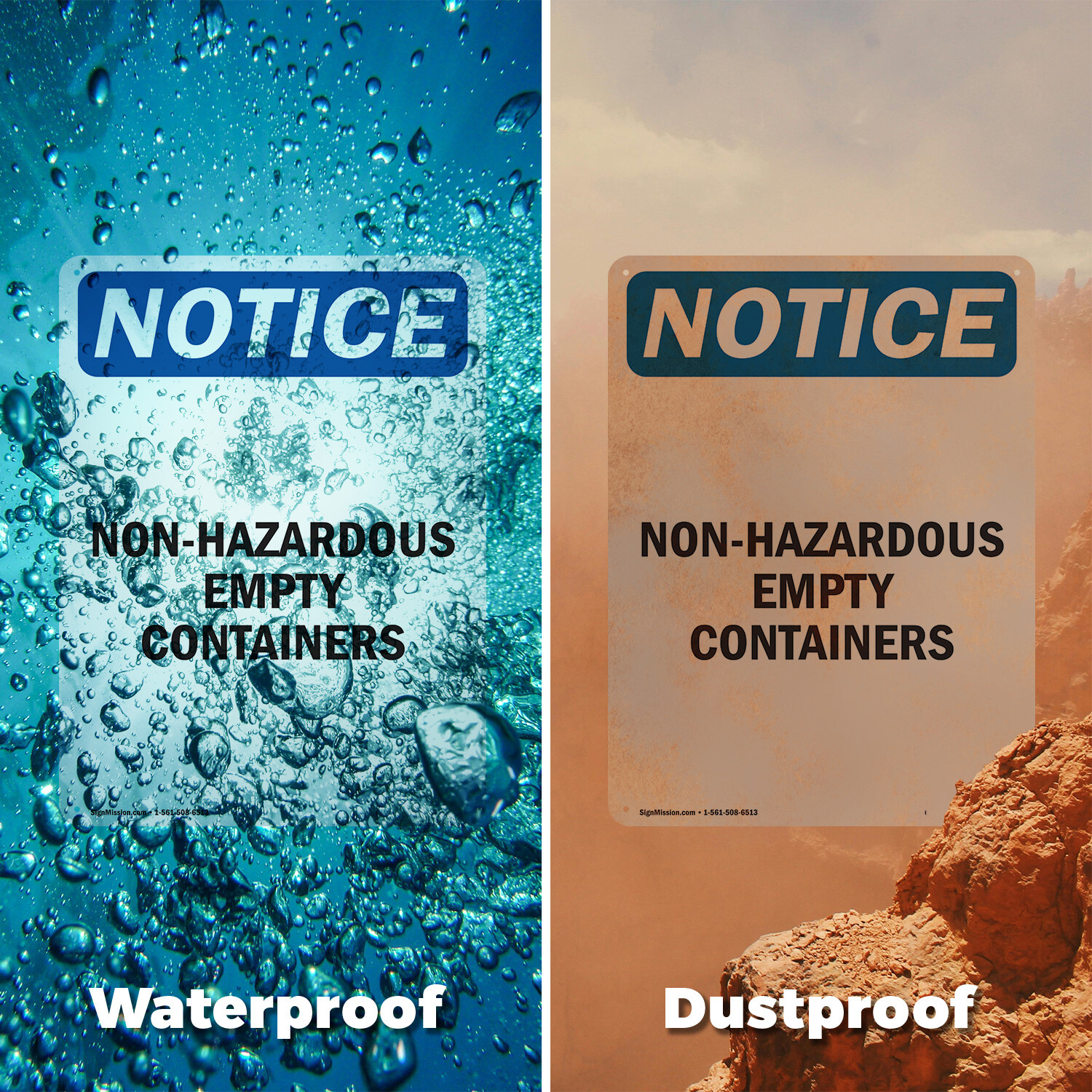 (2 Pack) Non-Hazardous Empty Containers OSHA Notice Sign Decal Metal Plastic