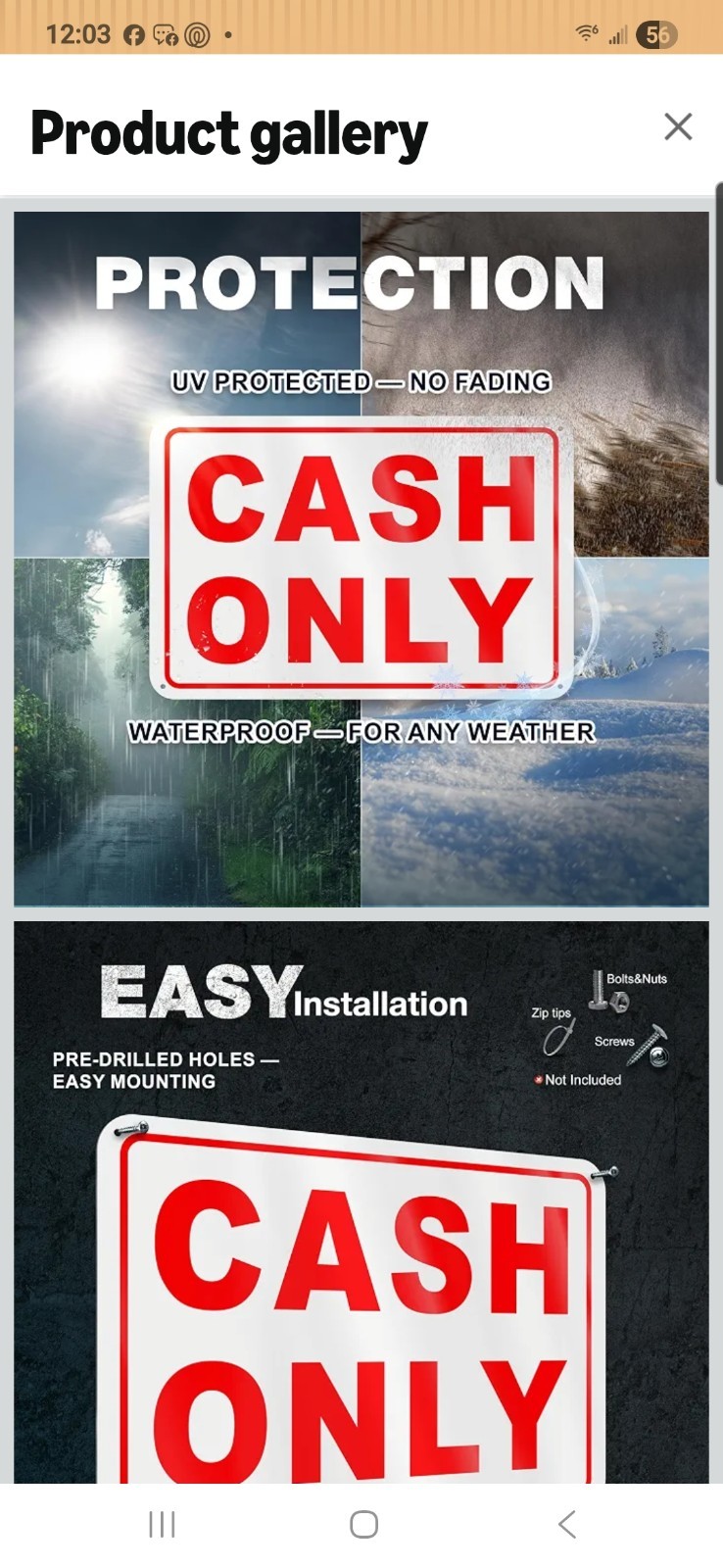 Cash Only Sign, 8 x 12 Inch Reflective Aluminum, No Credit CardPayment Notice