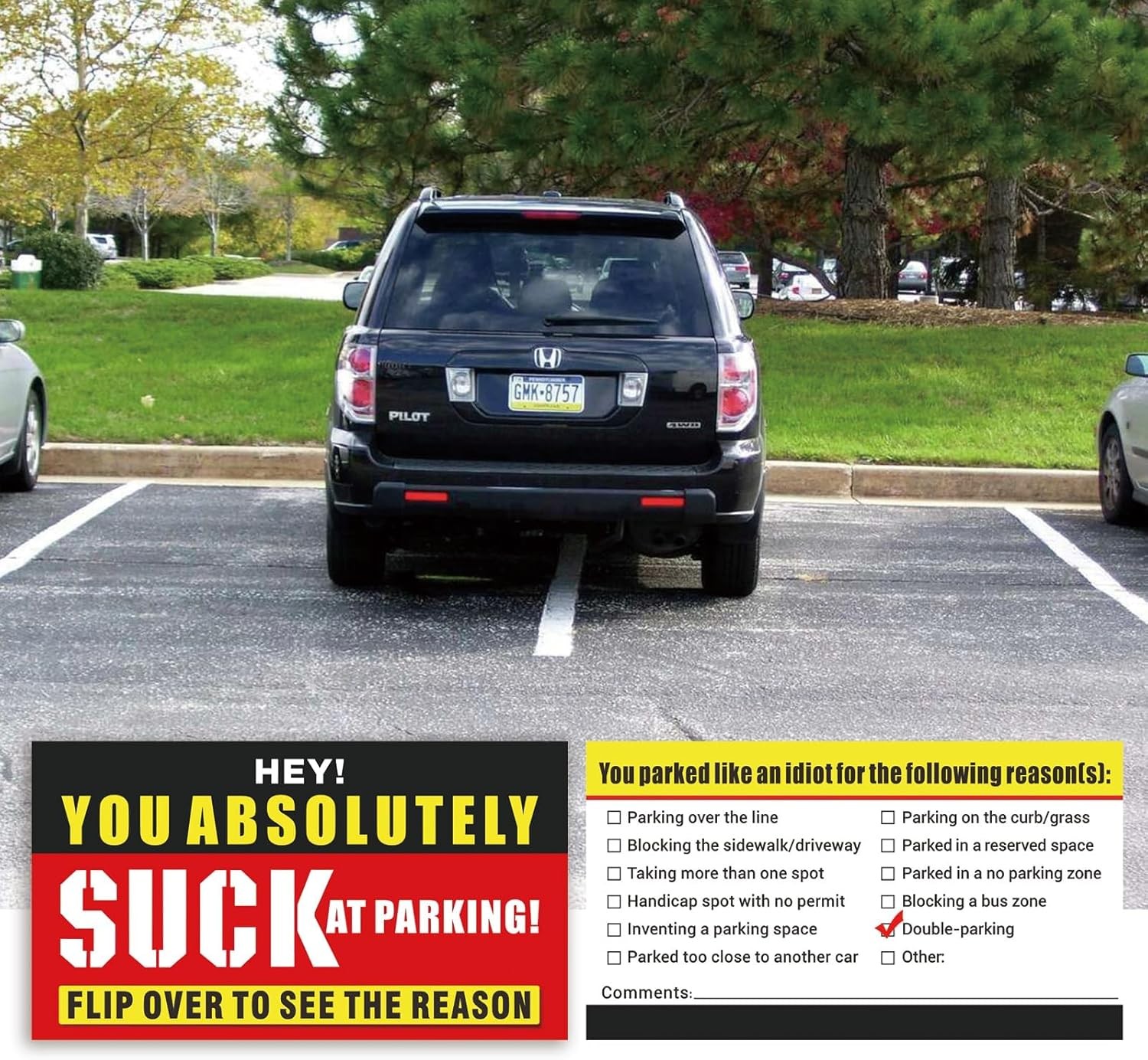 Bad Parking Cards – 100Pcs You Absolutely Suck At 3.5” X 2”, Red