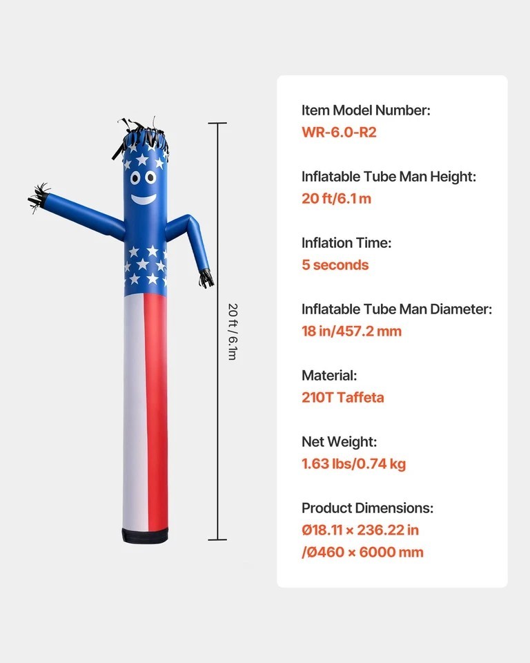 Inflatable Tube Man 20-Feet Wacky Waving Dancing Tube Guy 18 in No Blower