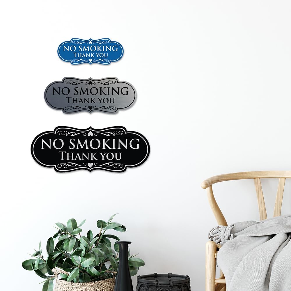 All Quality No Smoking Thank You Sign – Black/Gold Small (10 Pack)