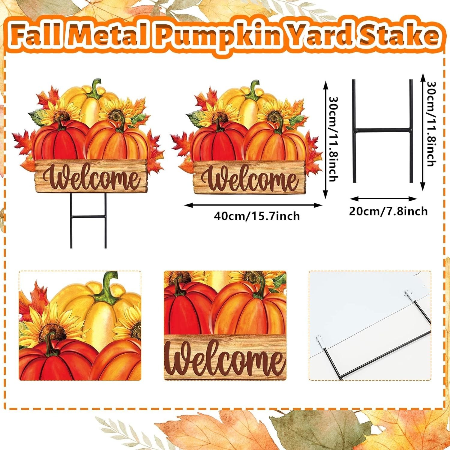 Fall Harvest Welcome Sign – Sturdy Metal Pumpkin Garden Stake for Any Setting