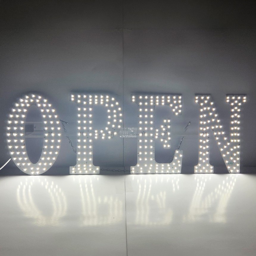 EPL Signs OPEN White LED Sign Business 17″x48″ Remote 3G Sparkling Mode