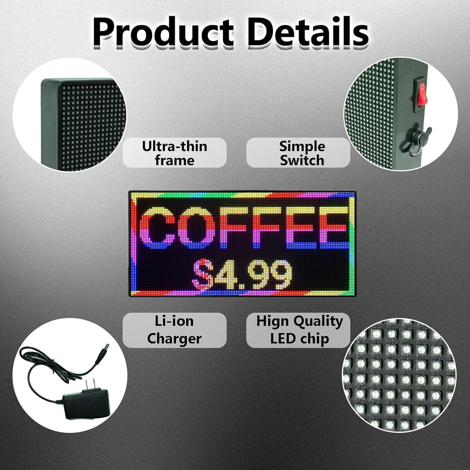 Programmable LED Sign Board 15×7 Inch Handheld WiFi Display for Advertising