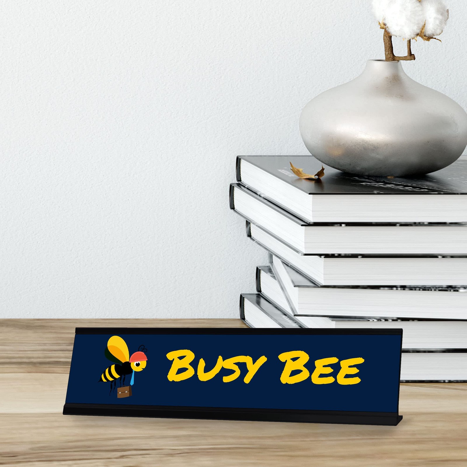 Busy Bee, Blue Black Frame, Desk Sign (2×8“)