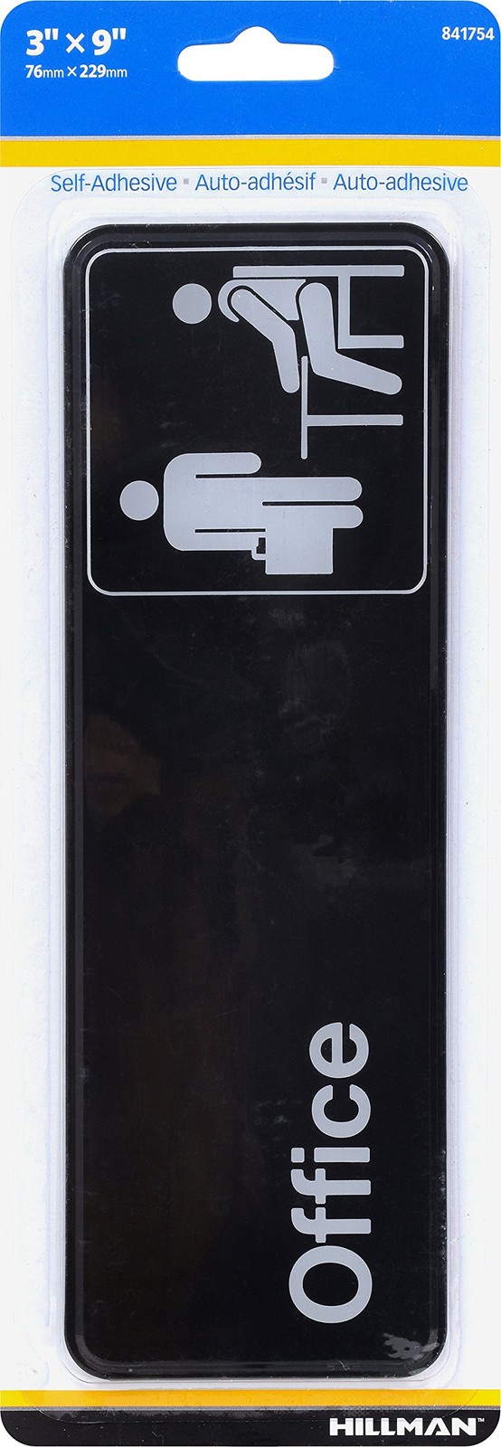 3x9in Black and White Plastic Self-Adhesive Office Sign 841754 Model