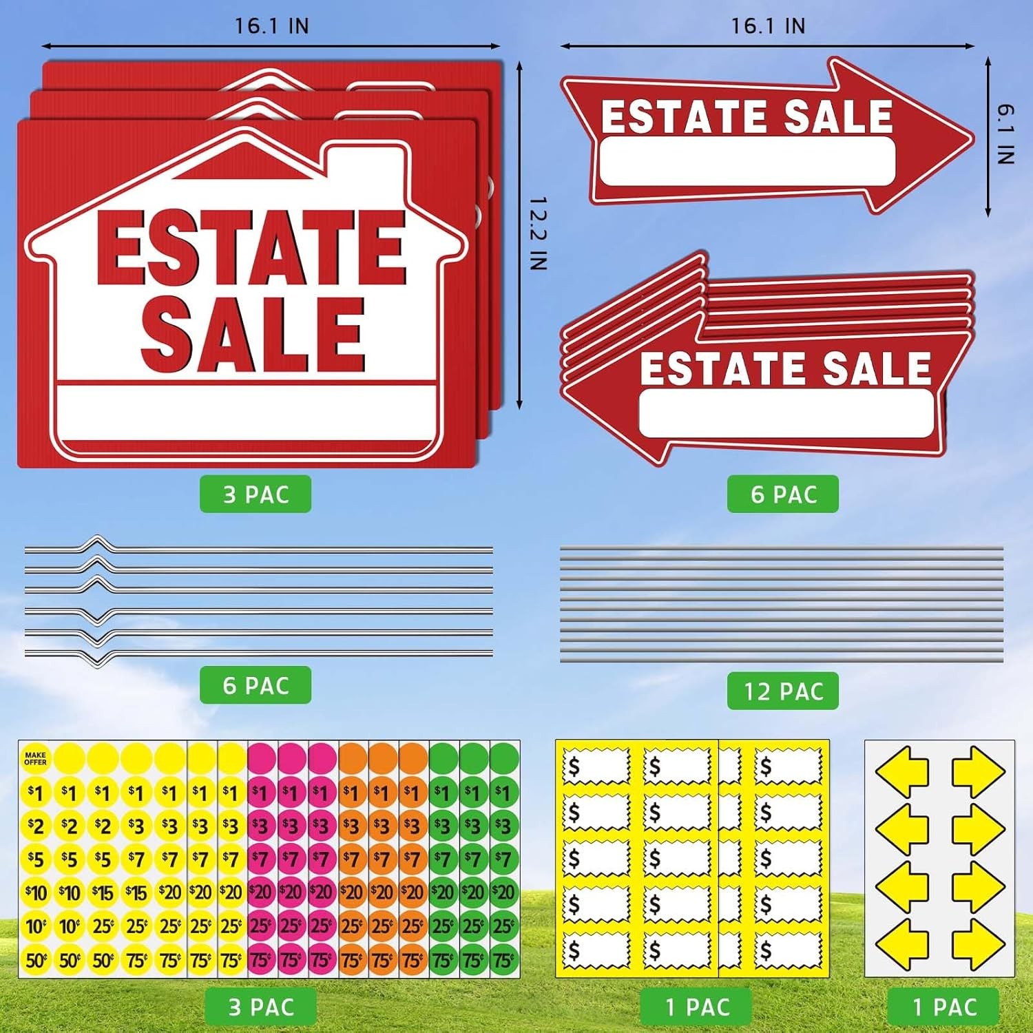 14Pcs Estate Sale Signs,17″ x 13″,Estate Sale Arrows Yard Sign Double Sided wth