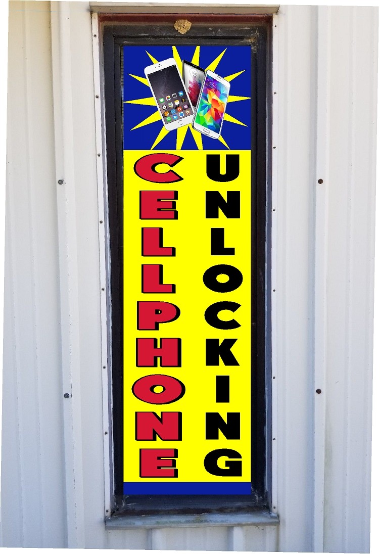 NEW PERFORATED WINDOW DECAL CELLPHONE UNLOCKING 19″ X 67″ VERTICAL