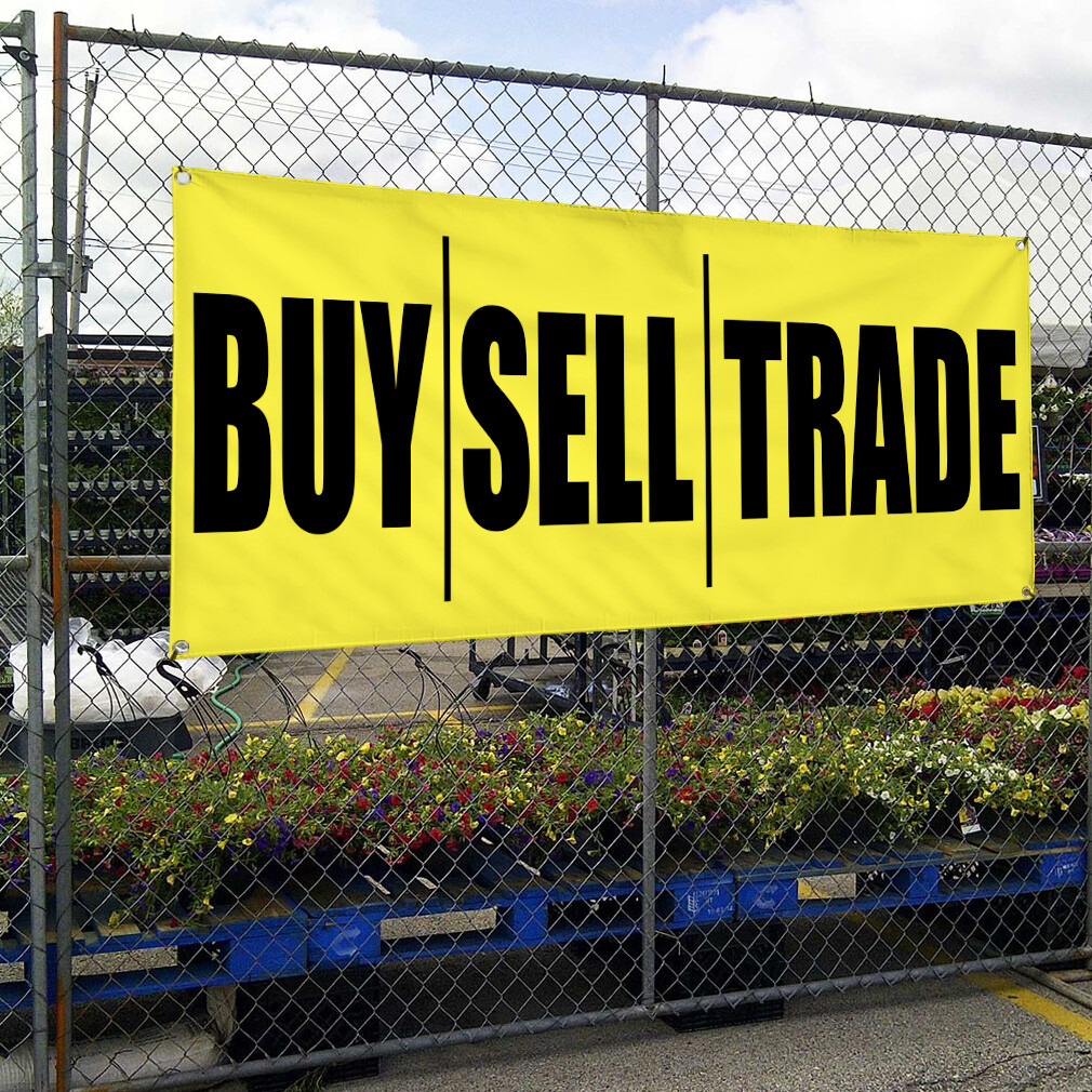 Vinyl Banner Multiple Sizes Buy Sell Trade Yellow & Red Promotion Business