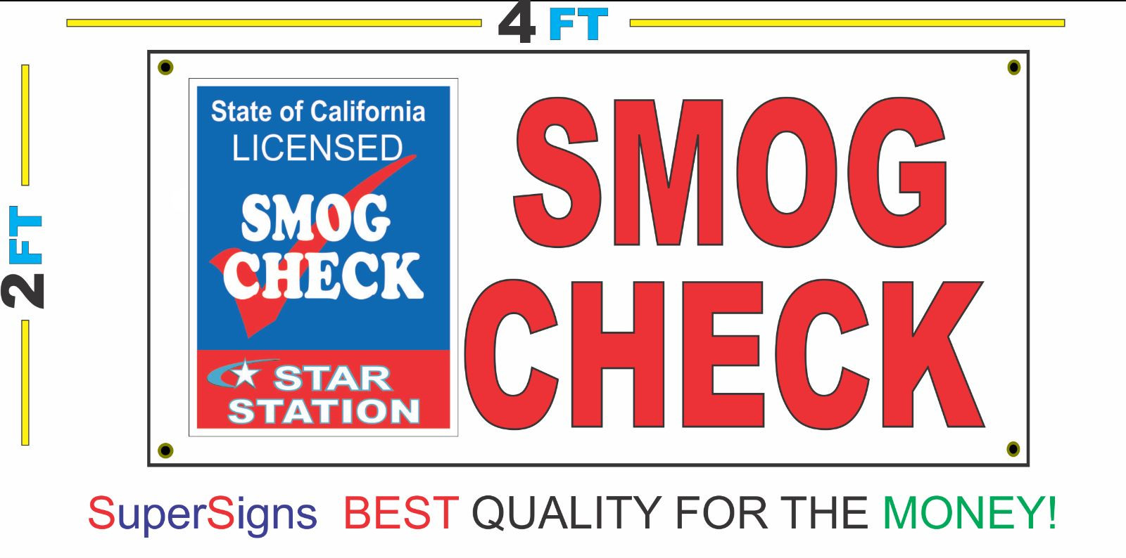 2×4 SMOG CHECK Banner Sign with California Star Station Logo