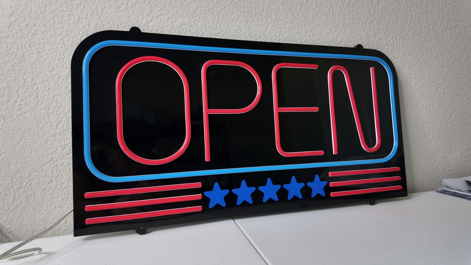 Large LED Neon Open Sign 24″x12″ American Flag Bright for Restaurant Bar Store