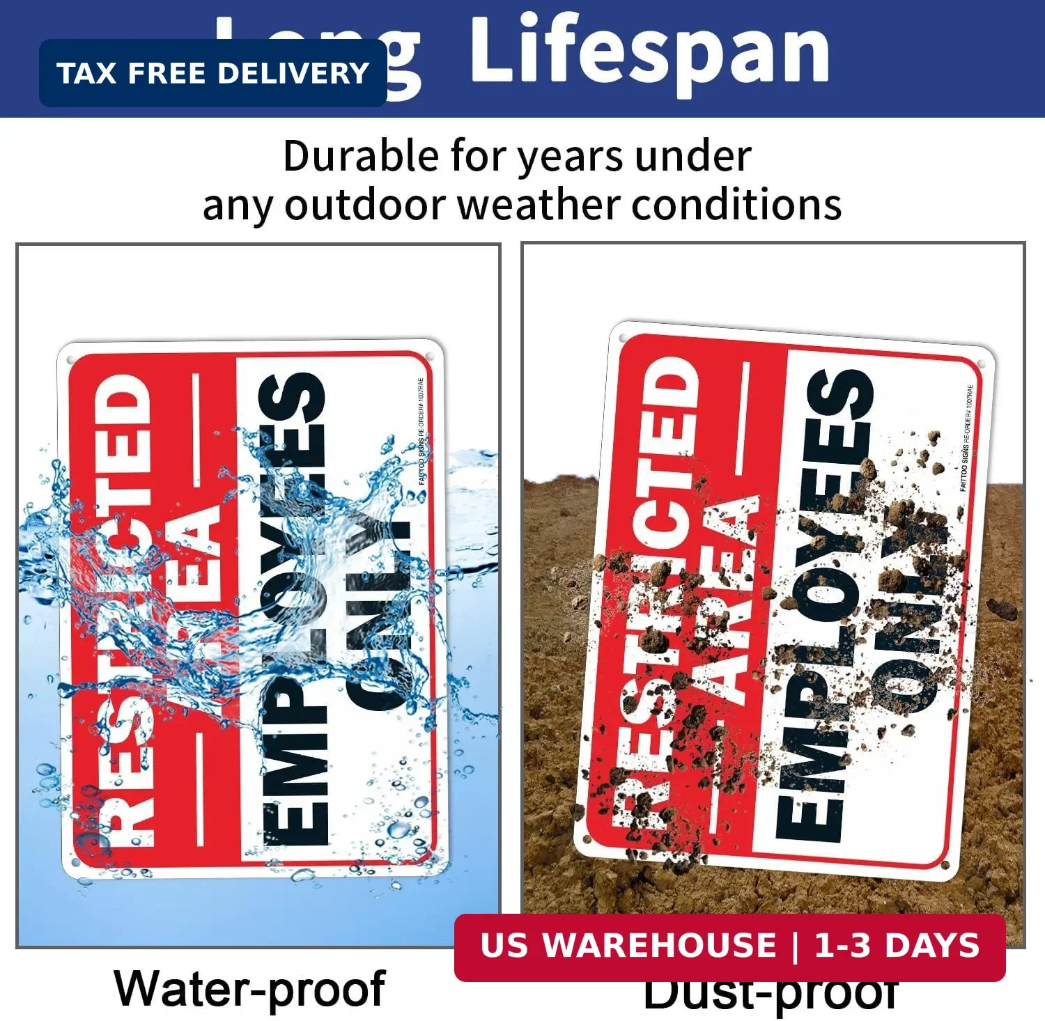 (2 pack) Faittoo Restricted Area Employees Only Sign, 10 x 7 Inches .40 Rust Fre