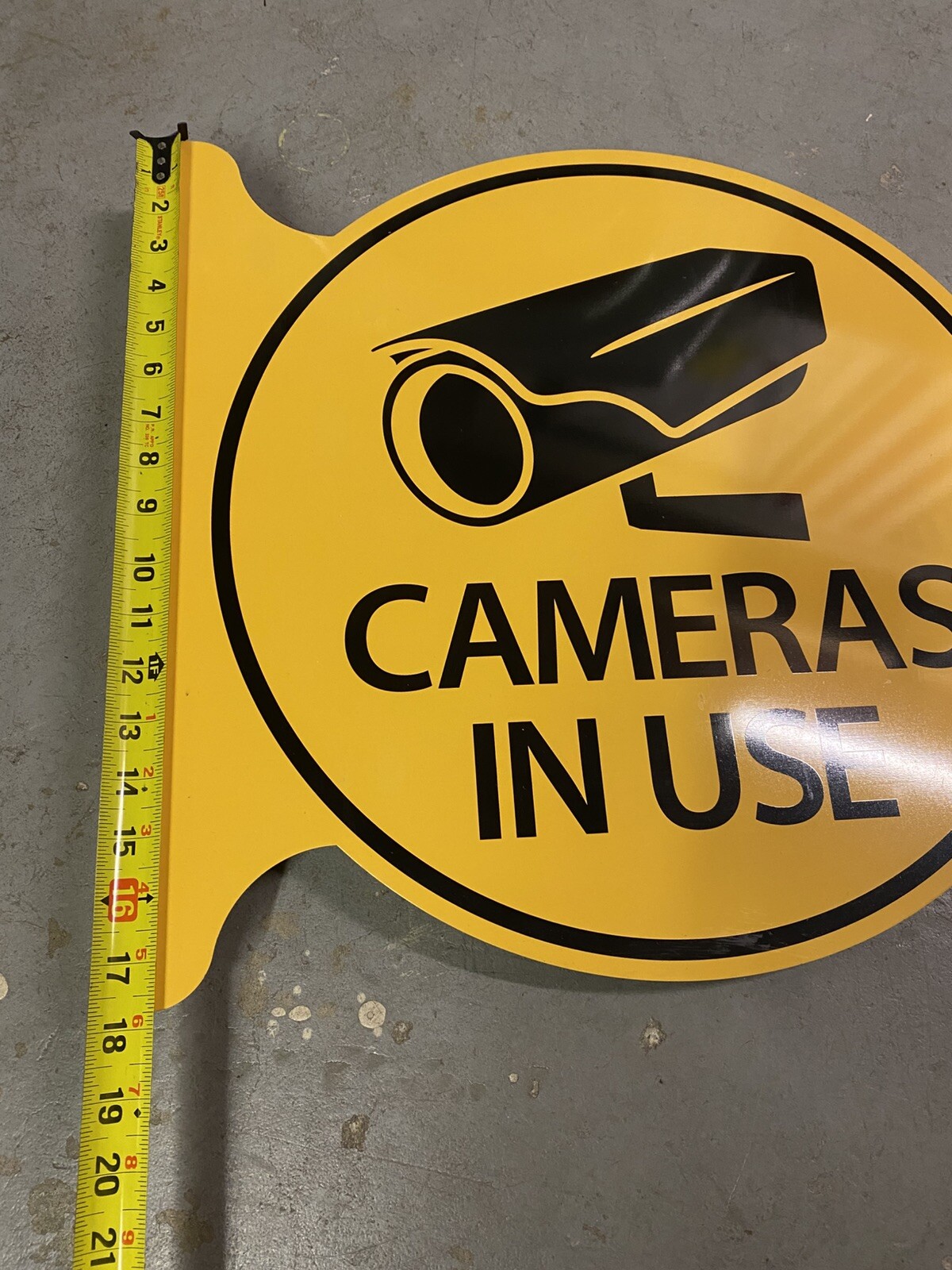 Cameras In Use Flange Sign 19” 3lbs Yellow Security Vintage Metal Business Home