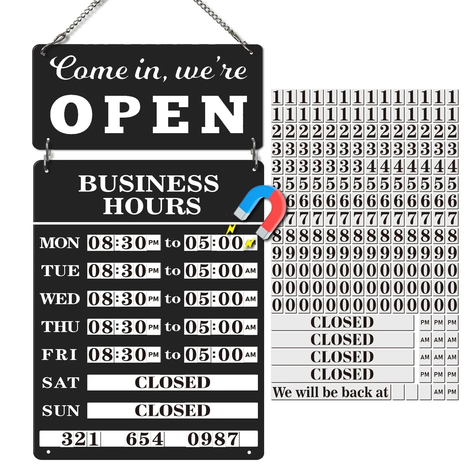 Magnetic Changeable Business Hours Sign with Double Sided 12*8in&8*4in, black