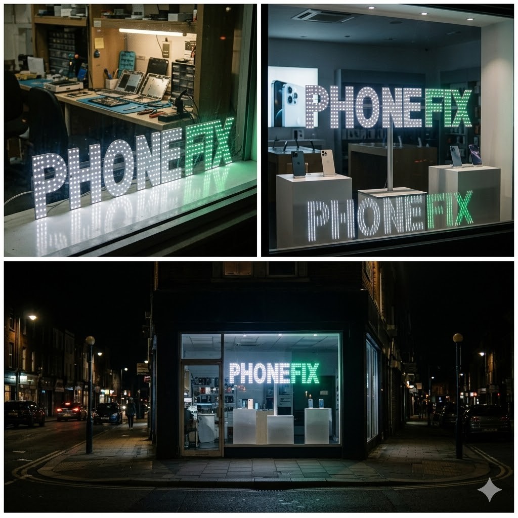 EPL Signs PHONE FIX White/Green LED Sign Business 7″x34″ Remote 2G Blinking Mode