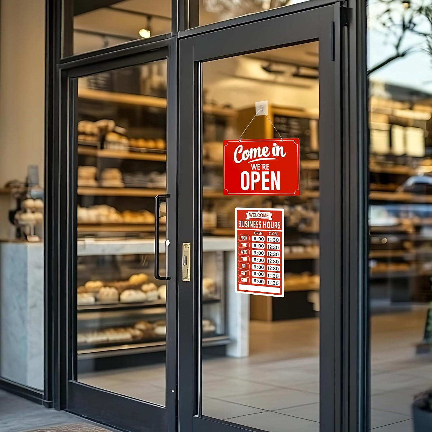 Open Closed Flip Sign Set, Business Hours Sign for Window Door, Black Double Sid