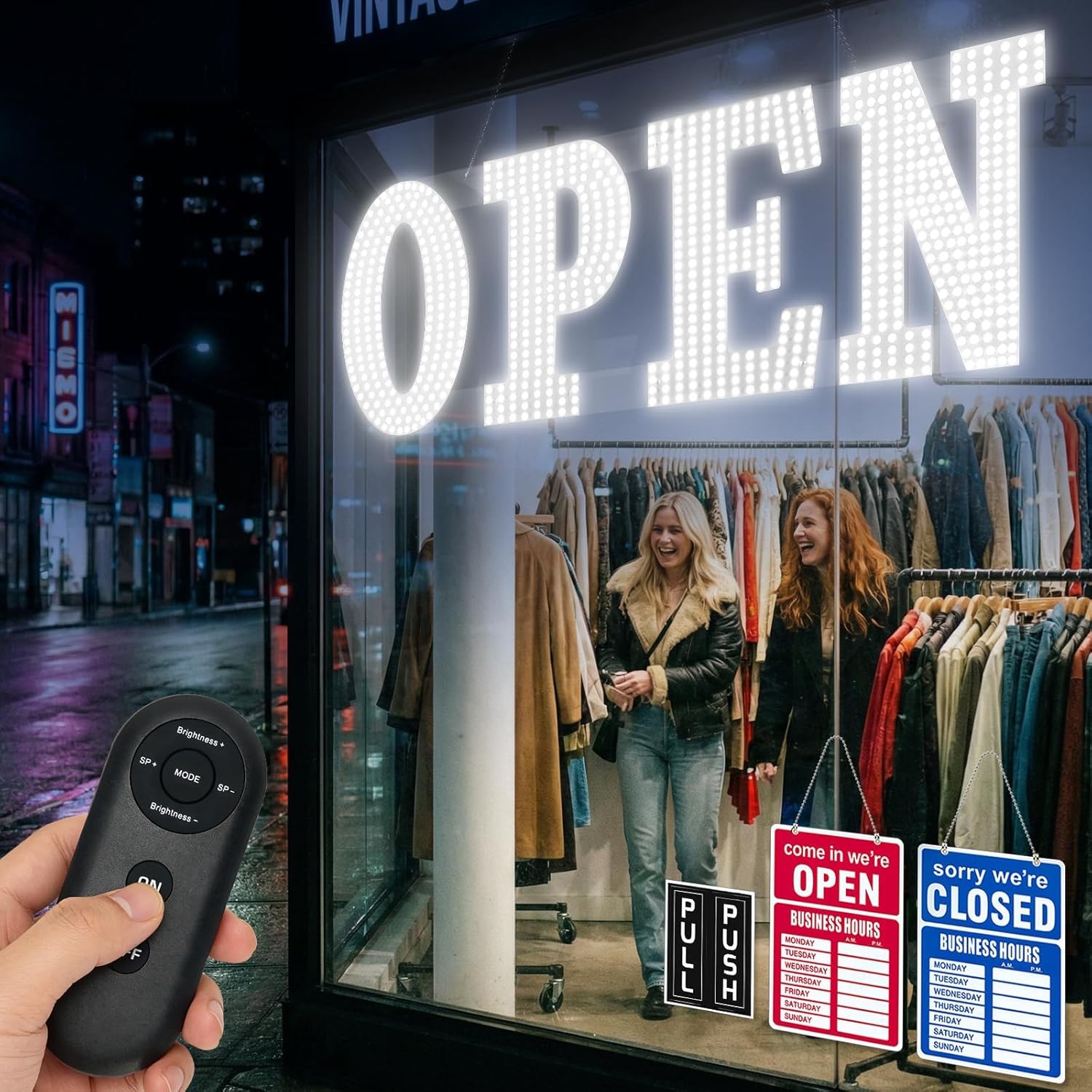 30×10 Inch Electric Open Sign Lighted Insert 6 Scene Trading Card Holder for