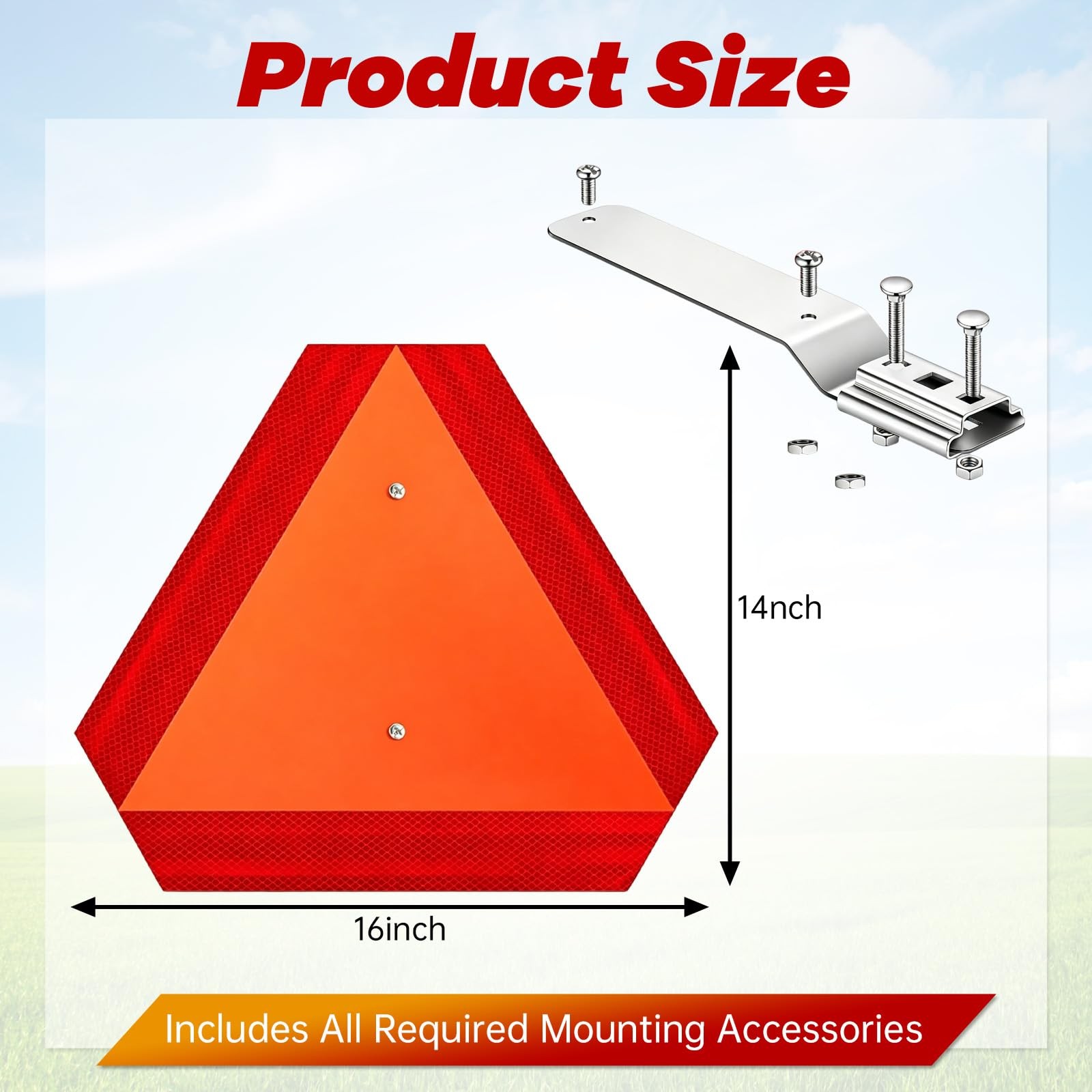 Slow Moving Vehicle Sign W/ Mounting Bracket Triangle Aluminum SMV 14×16″