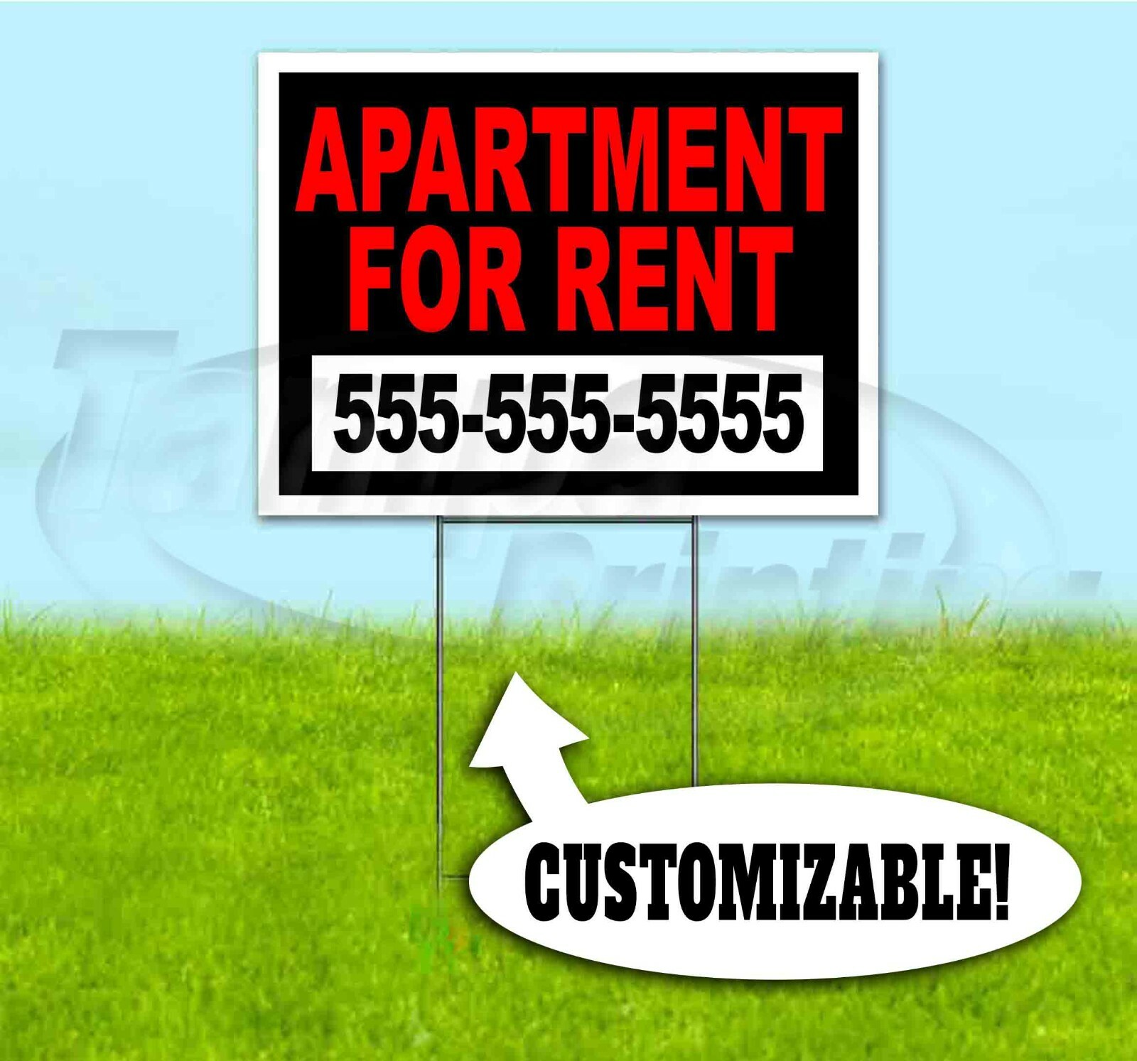 APARTMENT FOR RENT CUSTOM PHONE 18×24 Yard Sign WITH STAKE Corrugated Bandit
