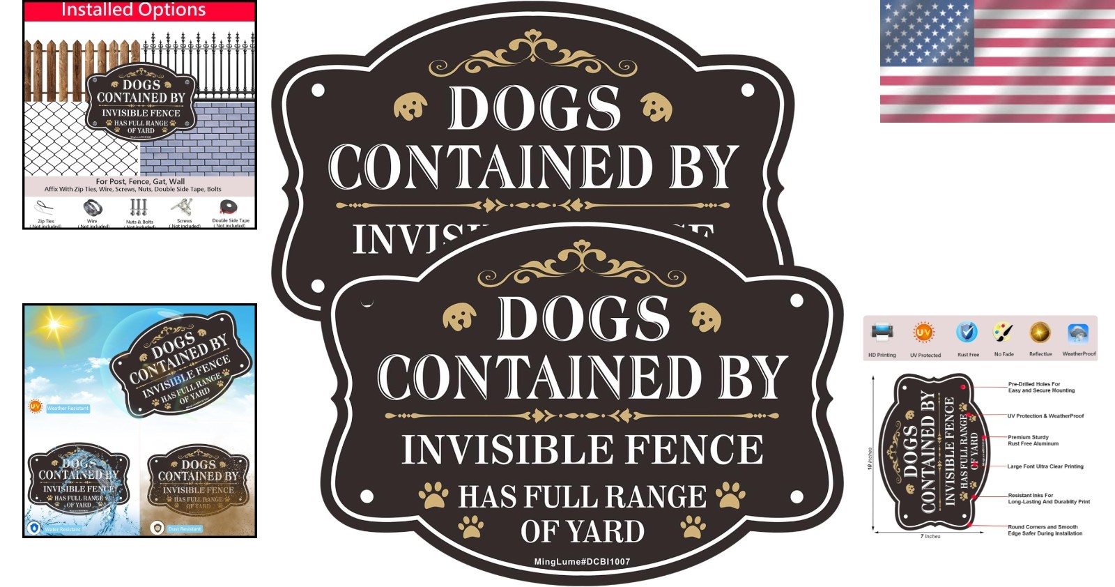 Dogs Contained by Invisible Fence Signs – 2-Pack 10×7 Durable Warning Signs