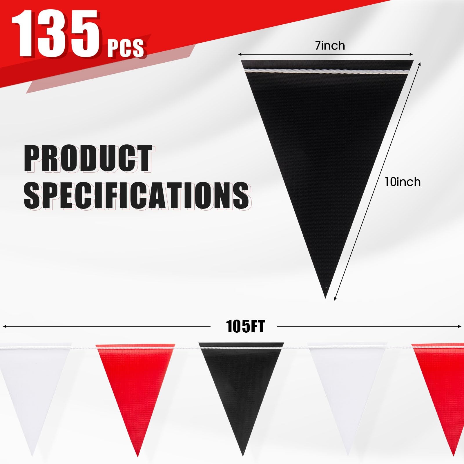 Caution Safety Pennant Flags – 315FT Colored Triangle Warning Banner for Part…